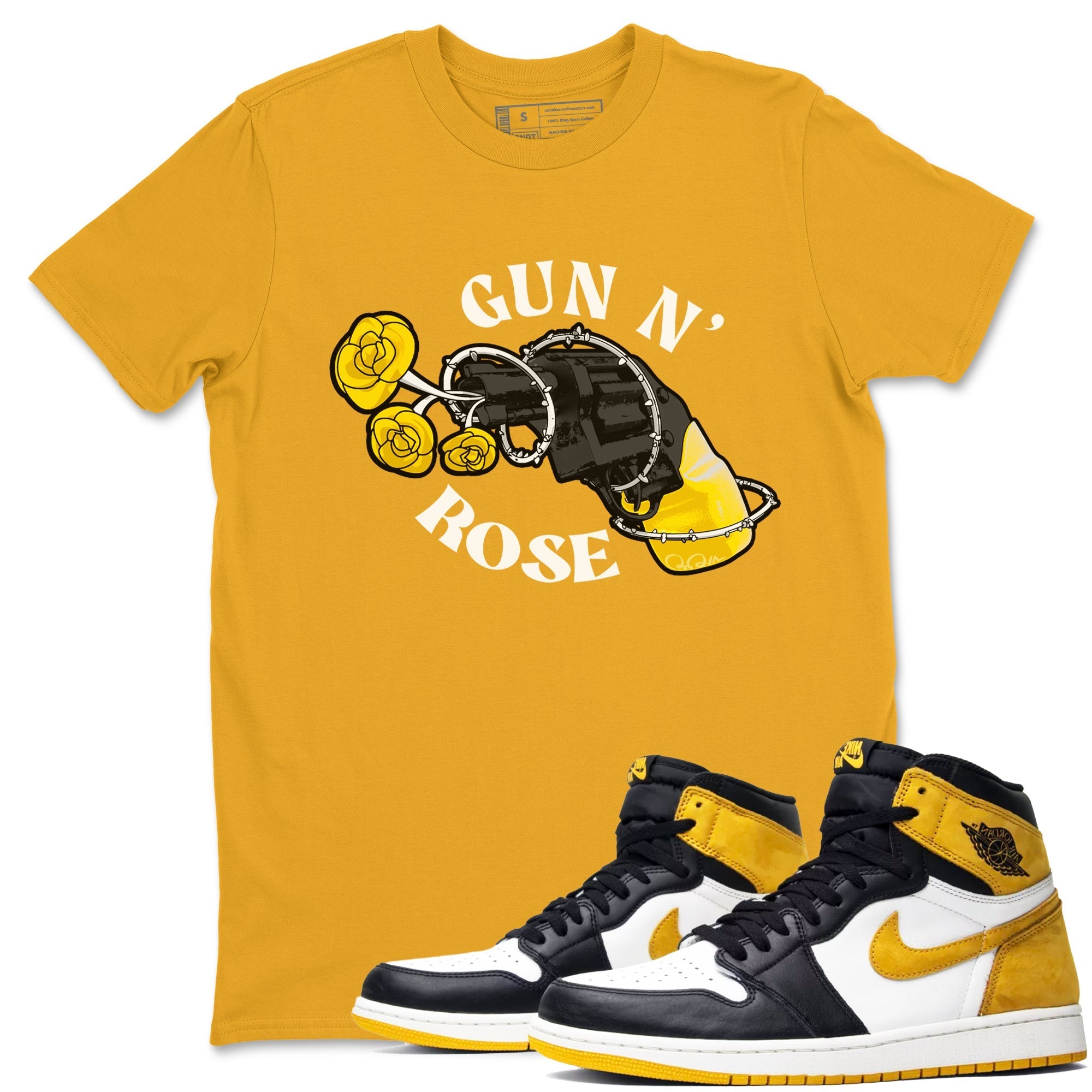 1s Yellow Ochre shirt to match jordans Gun N Rose sneaker tees streetwear brand Air Jordan 1 Yellow Ochre Drip Gear Zone Brand unisex cotton Gold 1 crew neck shirt