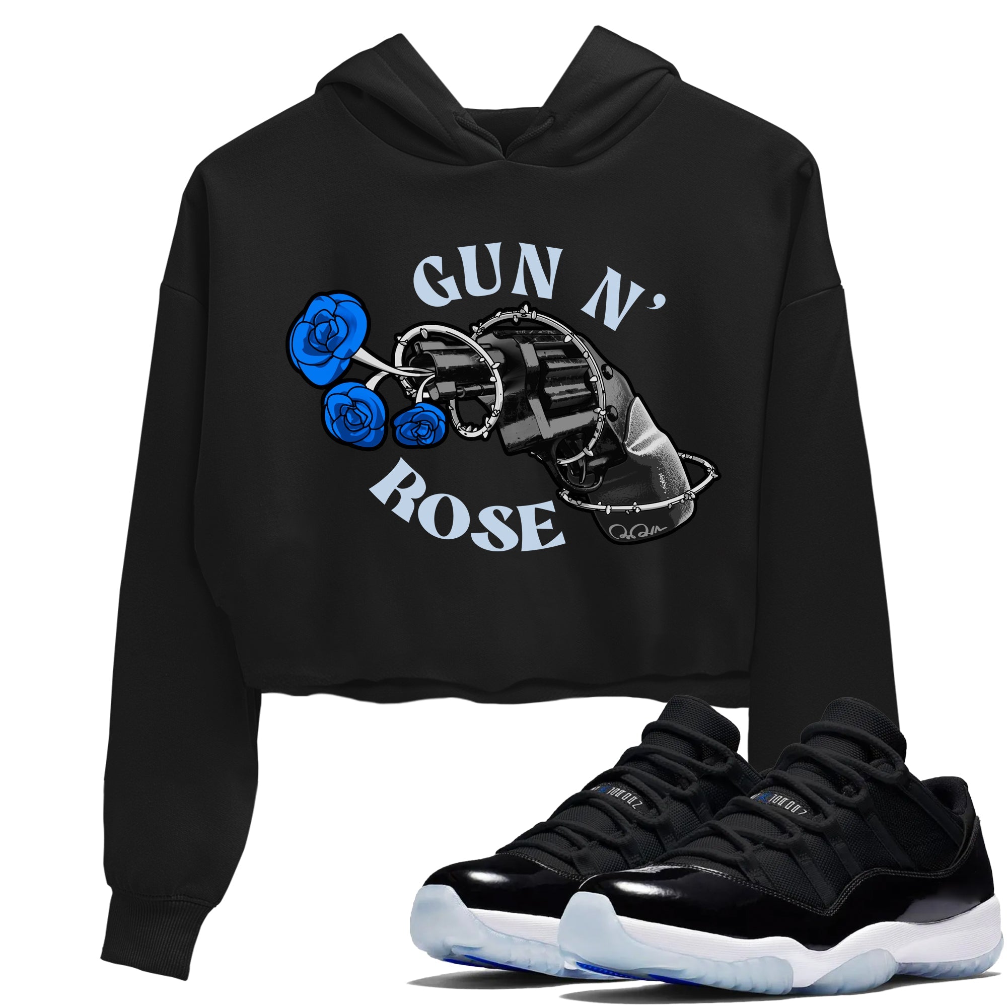 Air Jordan 11 Space shirt to match jordans Gun N Rose sneaker tees AJ11 Space Drip Gear Zone Black 1 crop length shirt