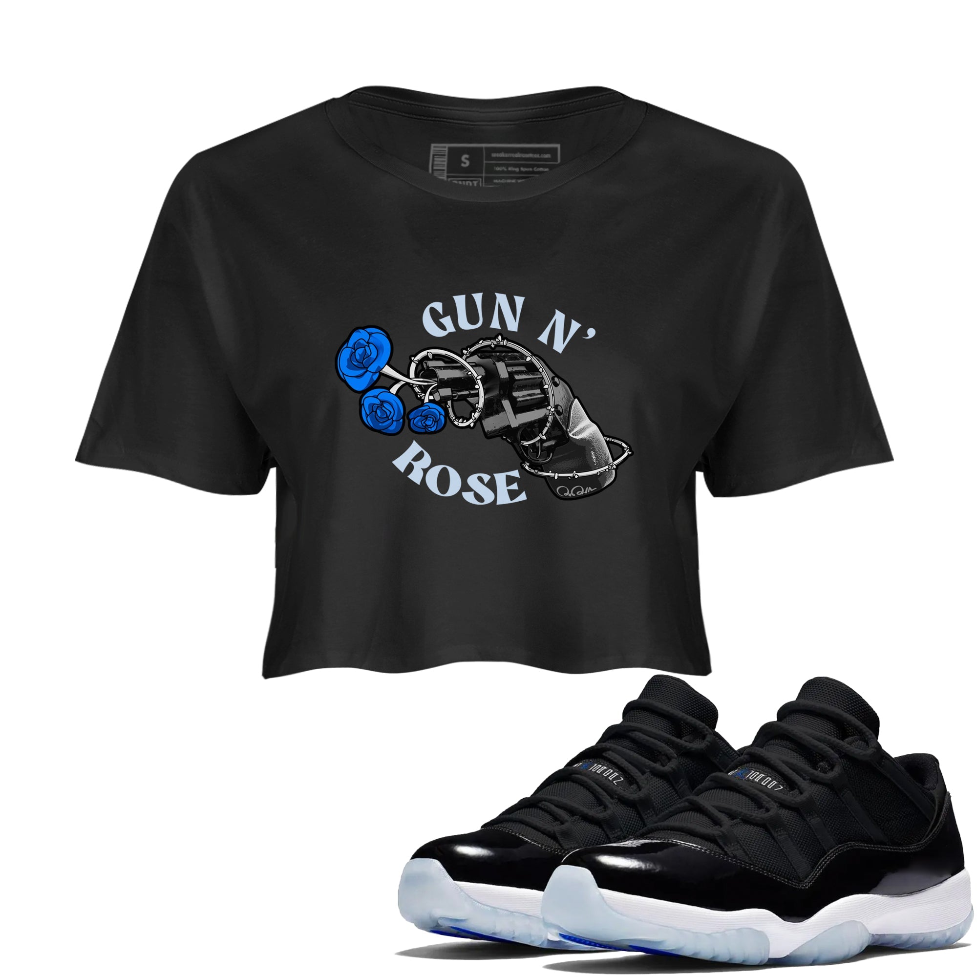Air Jordan 11 Space shirt to match jordans Gun N Rose sneaker tees AJ11 Space Drip Gear Zone Black 1 crop length shirt