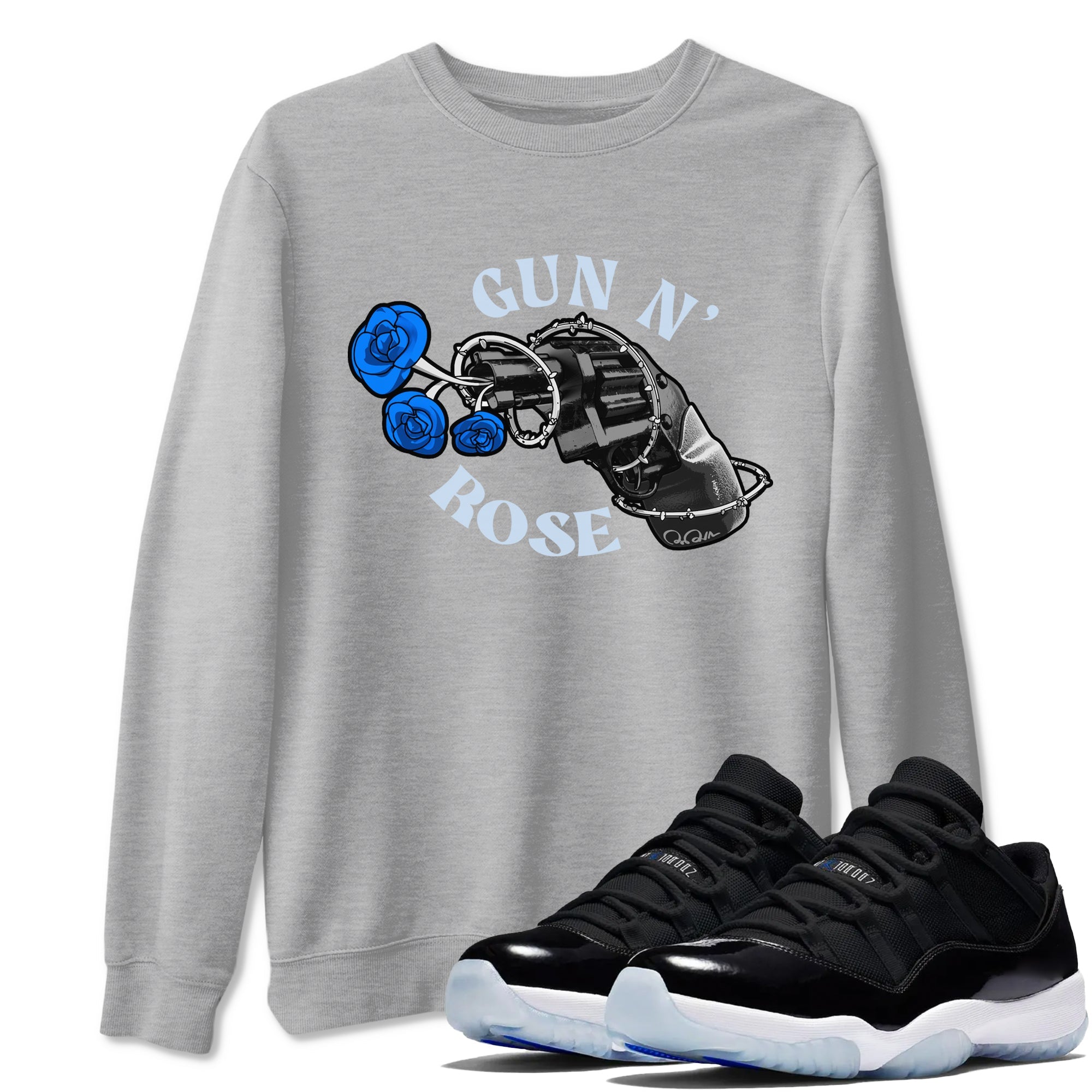 Air Jordan 11 Space shirt to match jordans Gun N Rose sneaker tees AJ11 Space Drip Gear Zone unisex cotton Heather Grey 1 crew neck shirt
