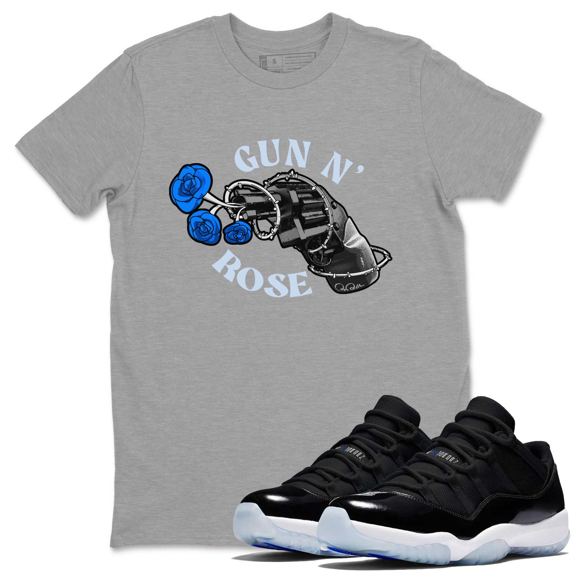 Air Jordan 11 Space shirt to match jordans Gun N Rose sneaker tees AJ11 Space Drip Gear Zone unisex cotton Heather Grey 1 crew neck shirt
