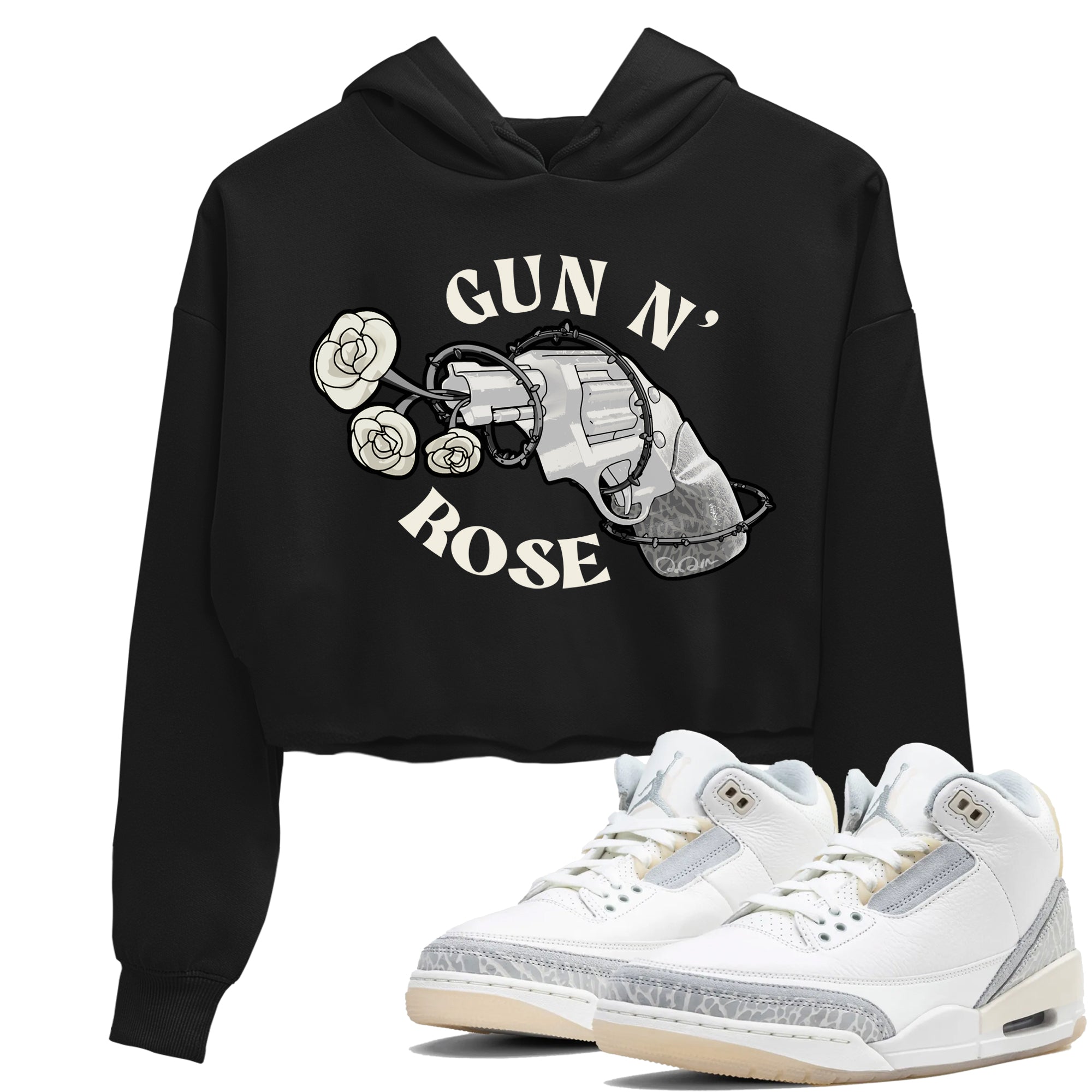3s Ivory shirt to match jordans Gun N Rose sneaker tees Air Jordan 3 Ivory Drip Gear Zone Black 1 crop length shirt