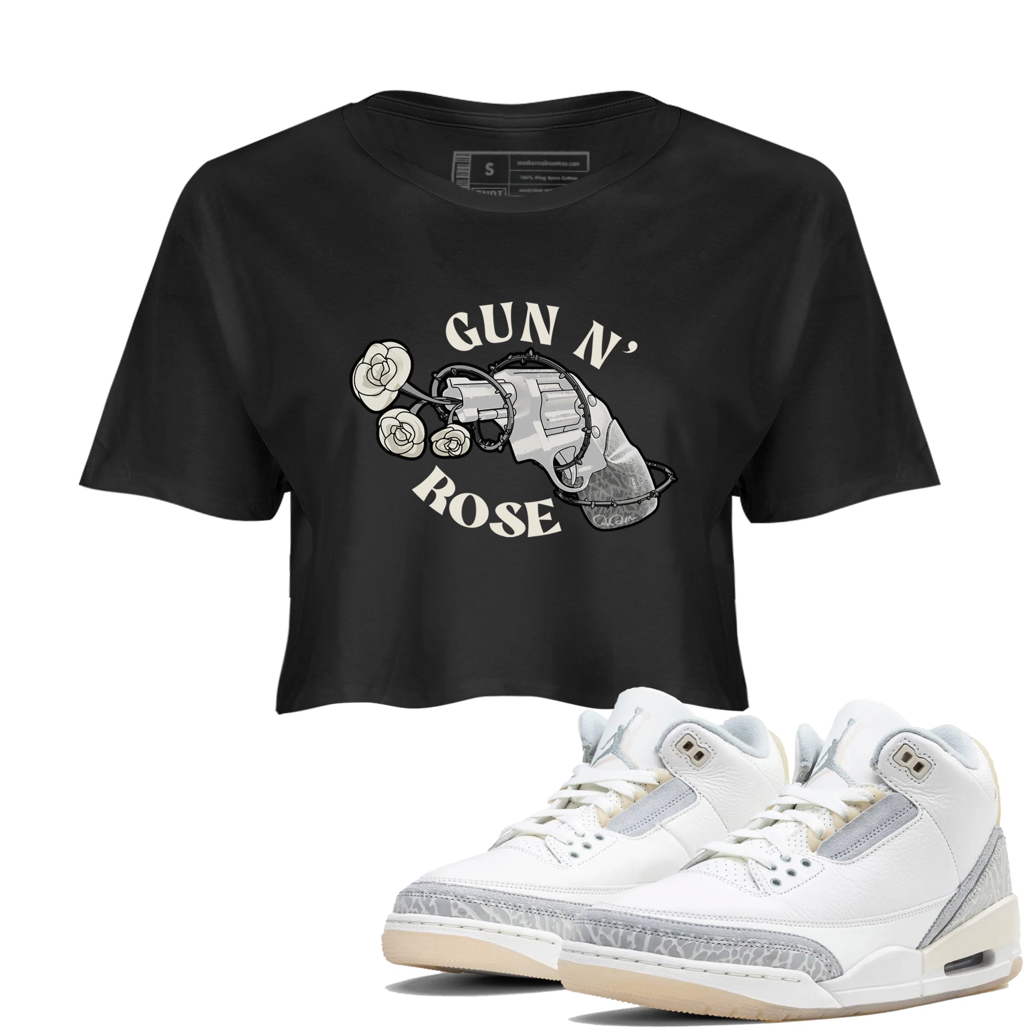 3s Ivory shirt to match jordans Gun N Rose sneaker tees Air Jordan 3 Ivory Drip Gear Zone Black 1 crop length shirt