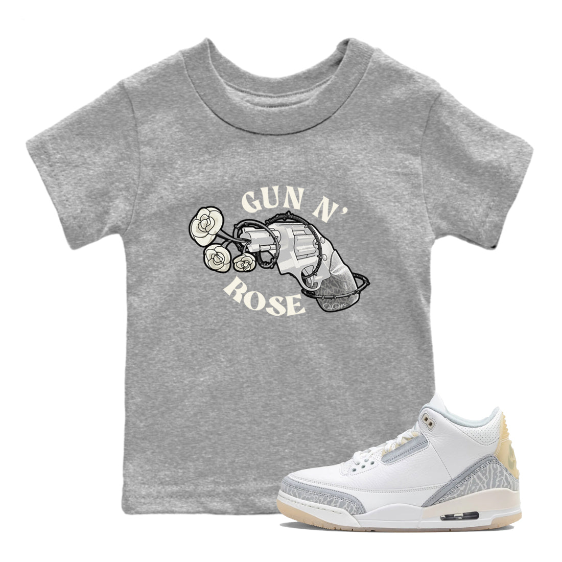 3s Ivory shirt to match jordans Gun N Rose sneaker tees Air Jordan 3 Ivory Drip Gear Zone baby toddler Heather Grey 1 cotton Shirt