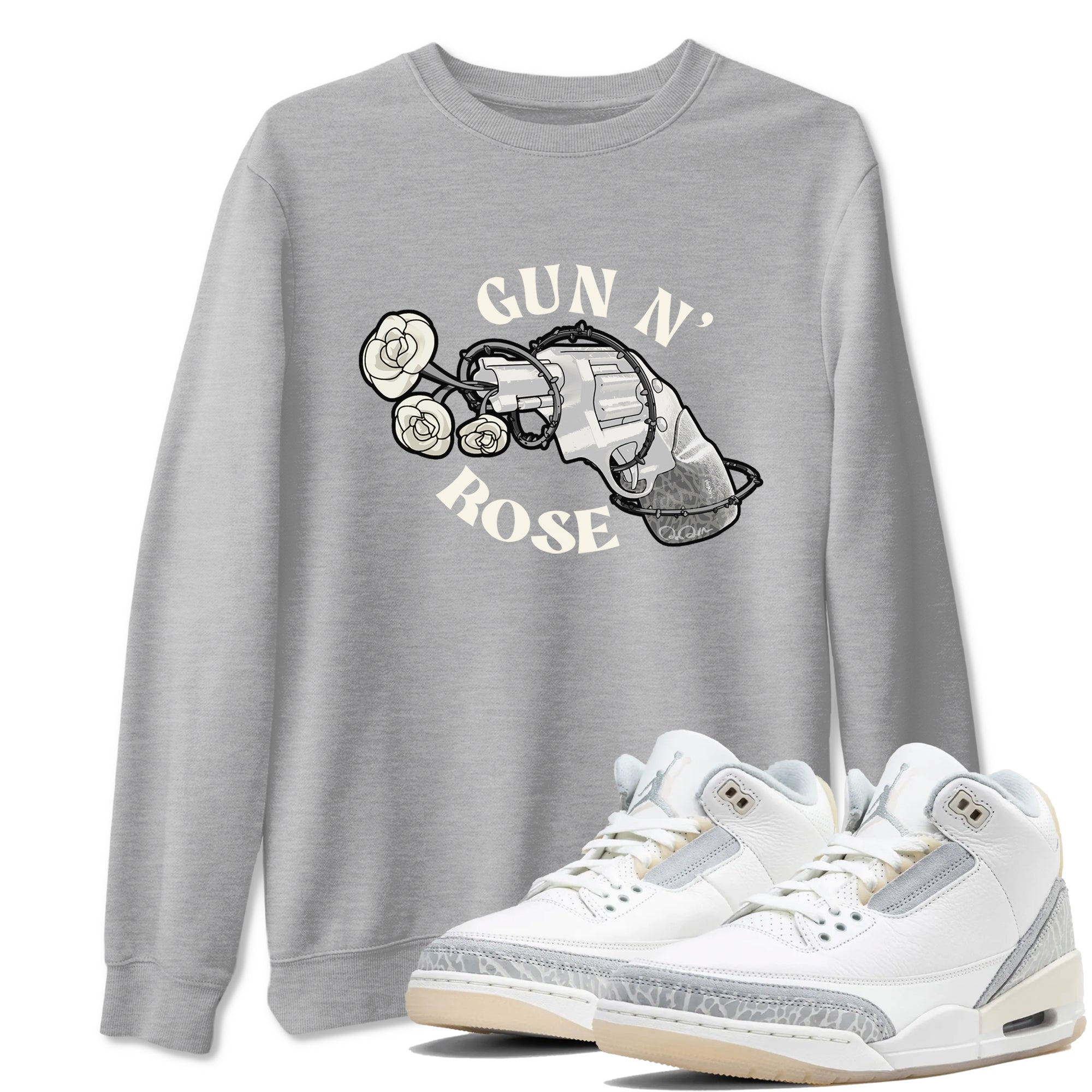 3s Ivory shirt to match jordans Gun N Rose sneaker tees Air Jordan 3 Ivory Drip Gear Zone unisex cotton Heather Grey 1 crew neck shirt