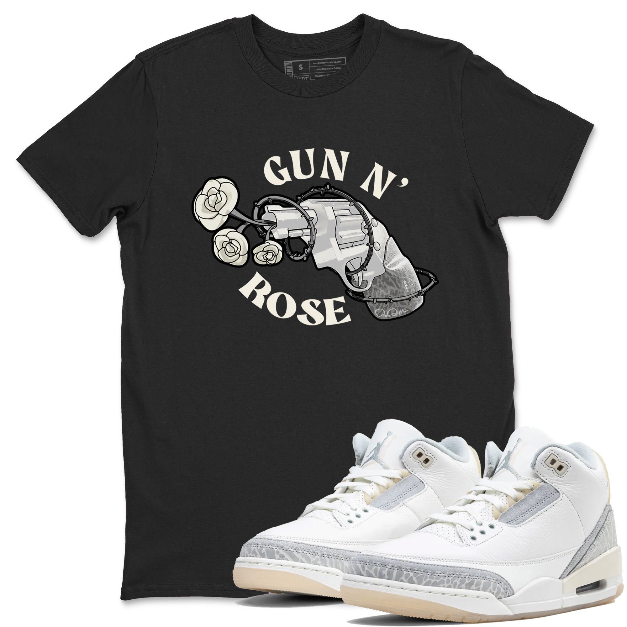 3s Ivory shirt to match jordans Gun N Rose sneaker tees Air Jordan 3 Ivory Drip Gear Zone unisex cotton Black 1 crew neck shirt
