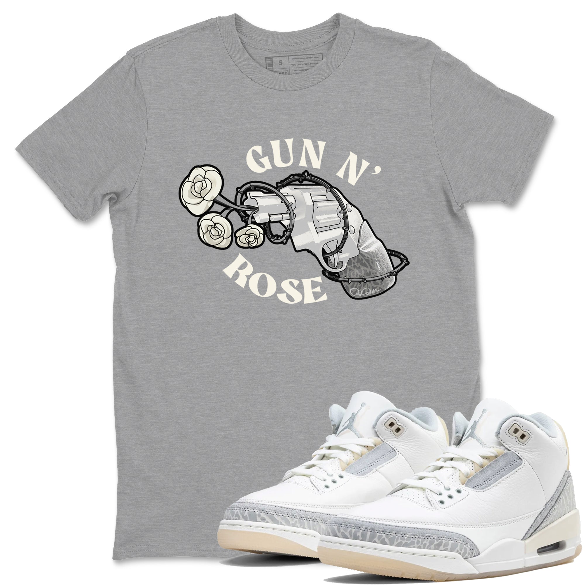 3s Ivory shirt to match jordans Gun N Rose sneaker tees Air Jordan 3 Ivory Drip Gear Zone unisex cotton Heather Grey 1 crew neck shirt
