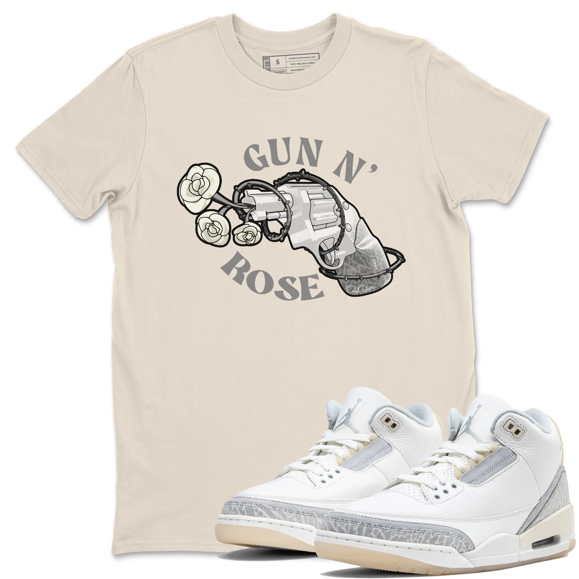 3s Ivory shirt to match jordans Gun N Rose sneaker tees Air Jordan 3 Ivory Drip Gear Zone unisex cotton Natural 1 crew neck shirt