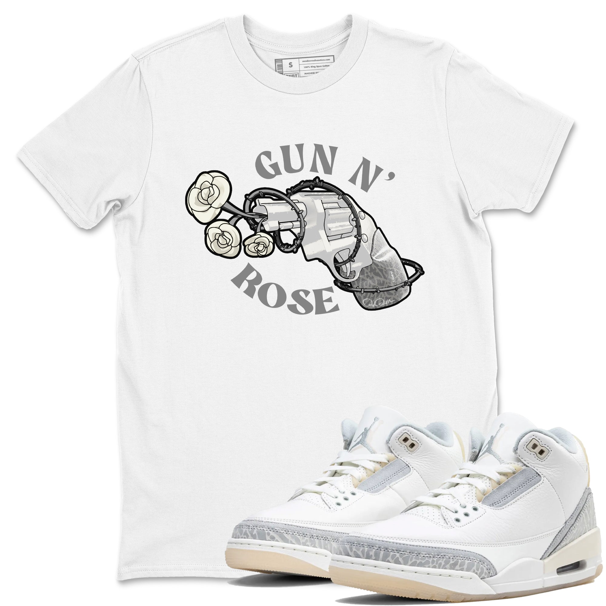 3s Ivory shirt to match jordans Gun N Rose sneaker tees Air Jordan 3 Ivory Drip Gear Zone unisex cotton White 1 crew neck shirt