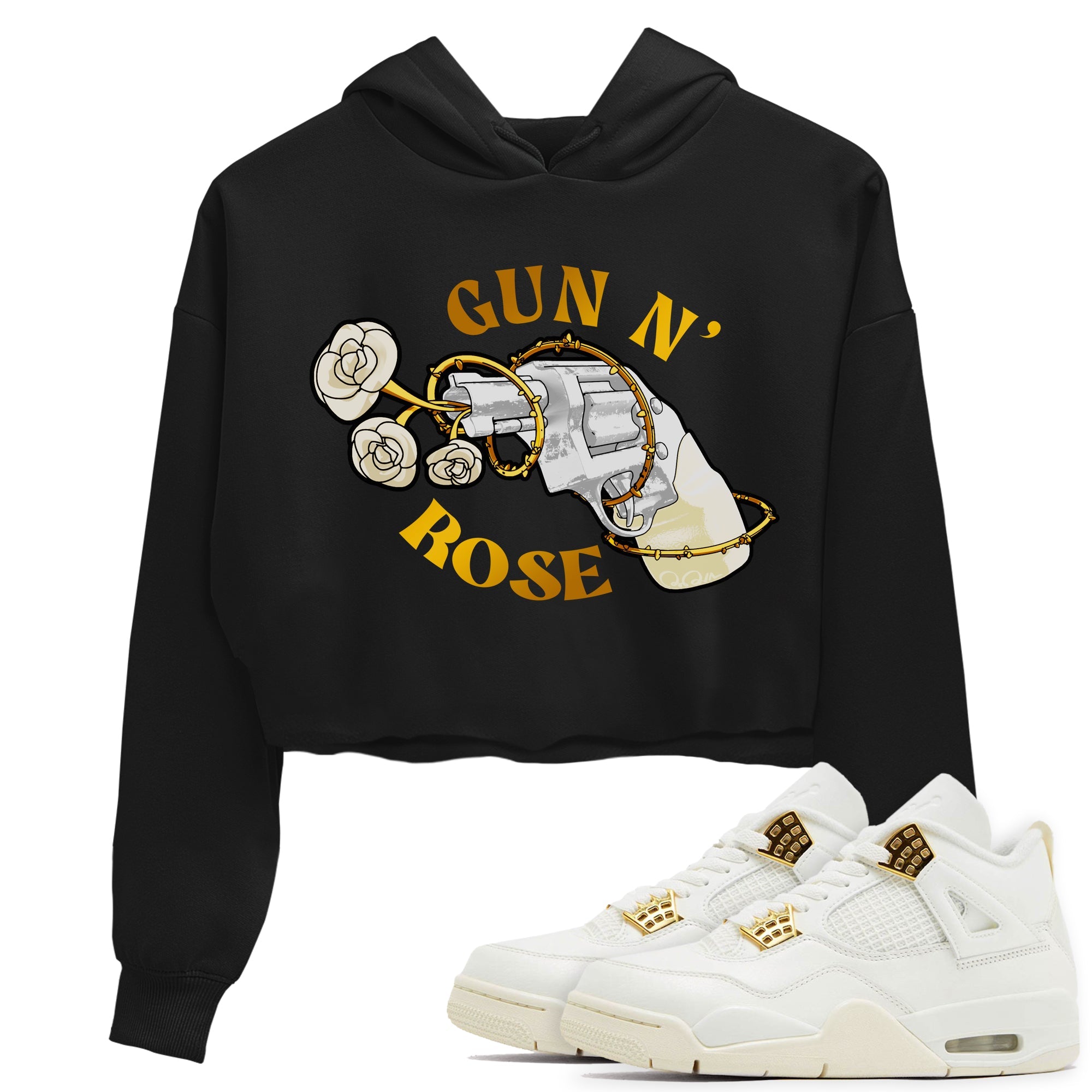 4s Sail 2024 shirt to match jordans Gun N Rose sneaker tees Air Jordan 4 Sail 2024 Drip Gear Zone Black 1 crop length shirt