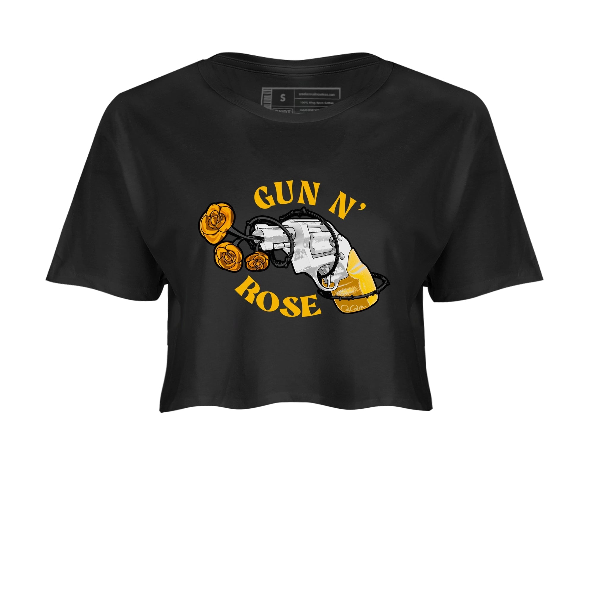 Air Jordan 6 Yellow Ochre shirt to match jordans Gun N Rose sneaker tees streetwear brand AJ6 Yellow Ochre Drip Gear Zone Brand Black 2 crop length shirt