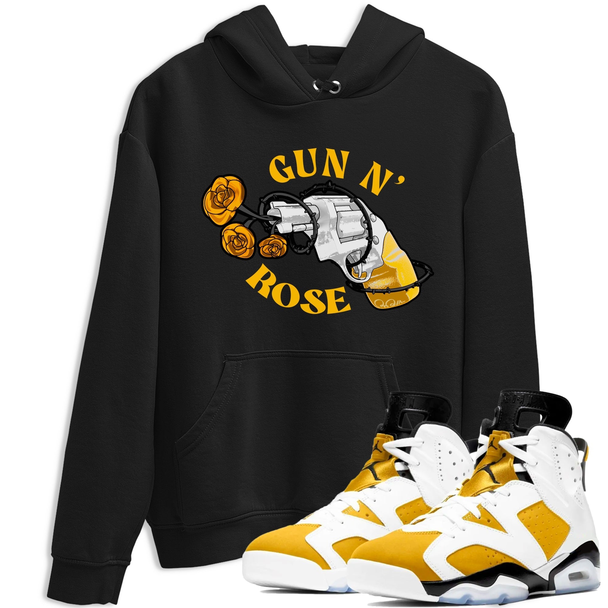 Air Jordan 6 Yellow Ochre shirt to match jordans Gun N Rose sneaker tees streetwear brand AJ6 Yellow Ochre Drip Gear Zone Brand unisex cotton Black 1 crew neck shirt