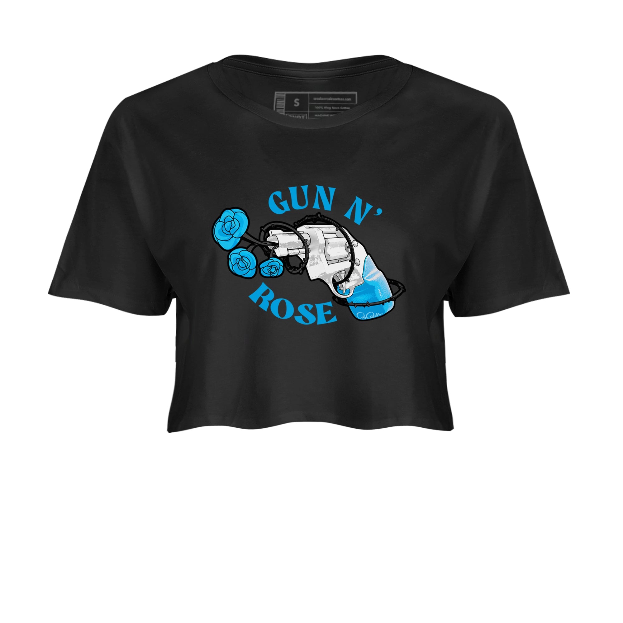 9s Powder Blue shirt to match jordans Gun N Rose sneaker tees Air Jordan 9 Powder Blue Drip Gear Zone Black 2 crop length shirt