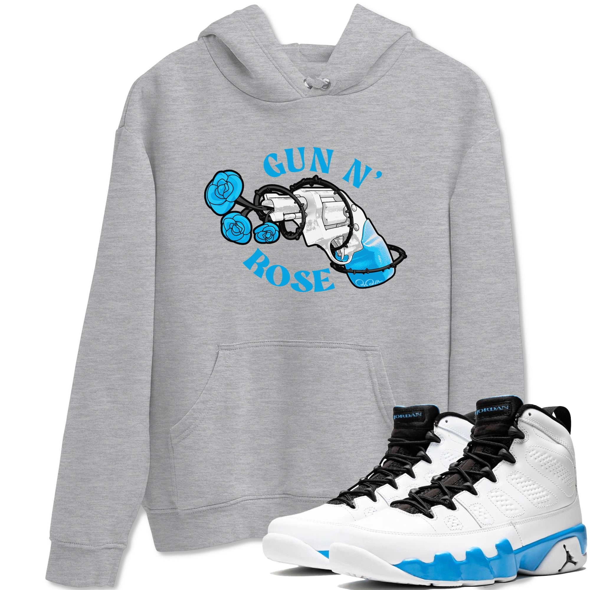 9s Powder Blue shirt to match jordans Gun N Rose sneaker tees Air Jordan 9 Powder Blue Drip Gear Zone unisex cotton Heather Grey 1 crew neck shirt