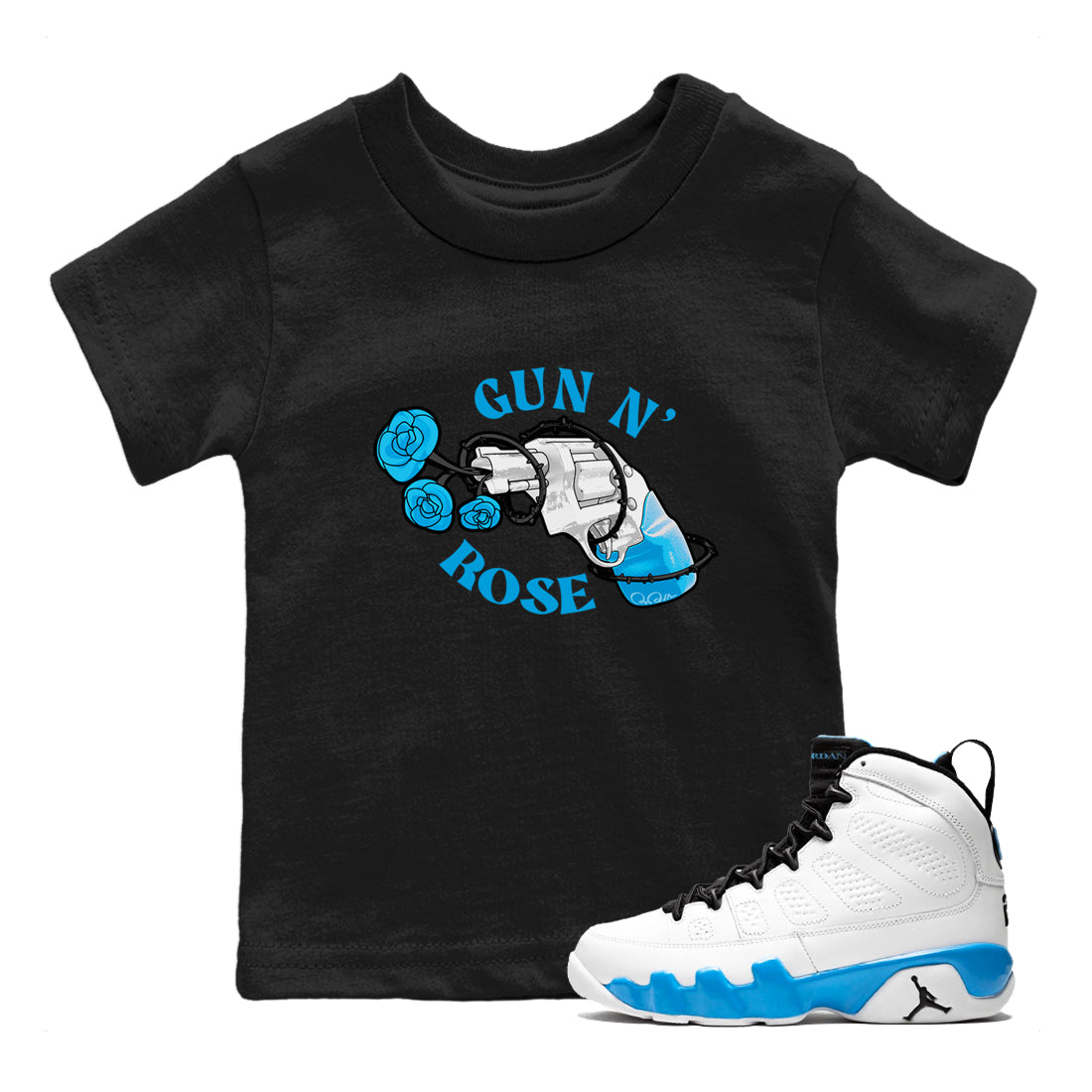 9s Powder Blue shirt to match jordans Gun N Rose sneaker tees Air Jordan 9 Powder Blue Drip Gear Zone baby toddler Black 1 cotton Shirt