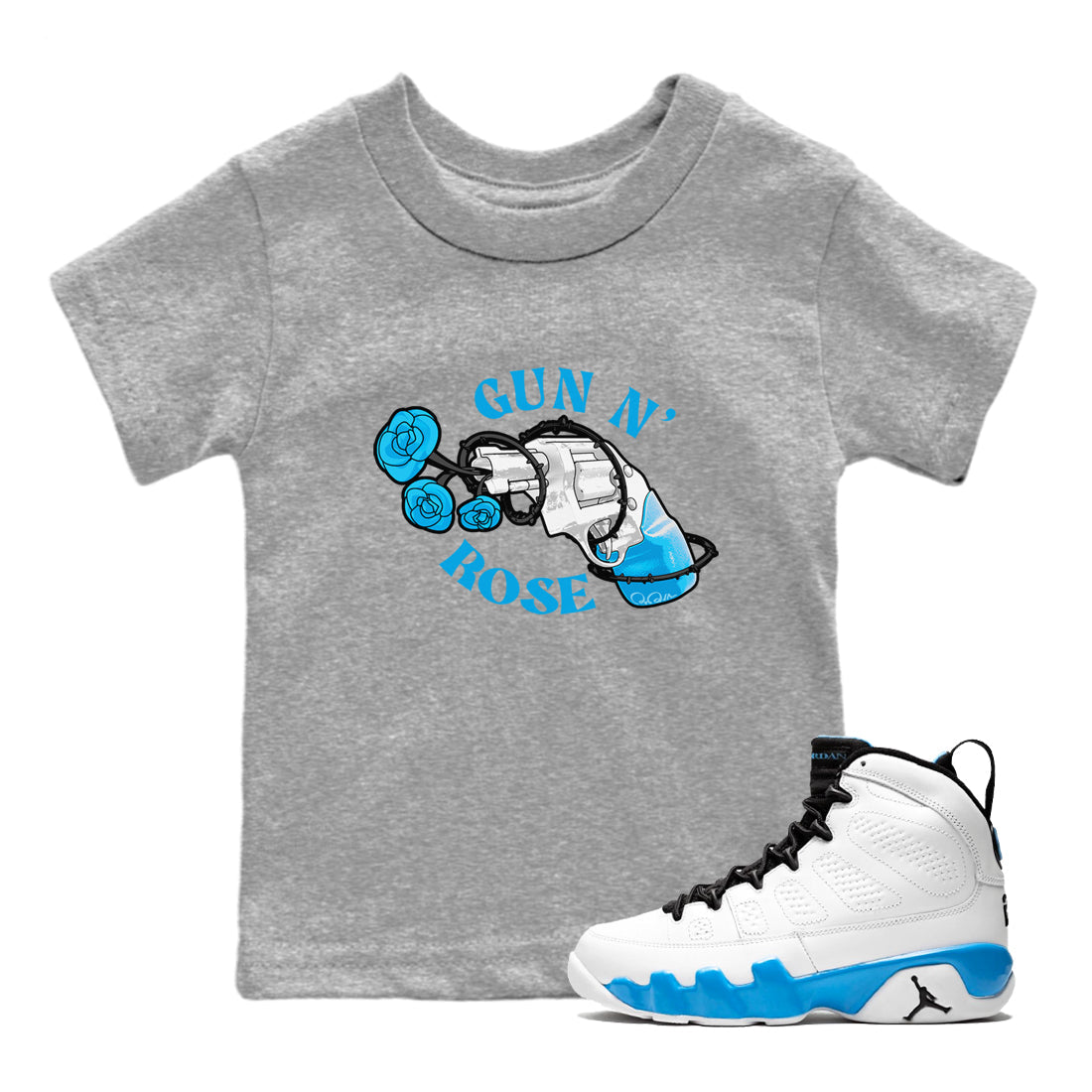 9s Powder Blue shirt to match jordans Gun N Rose sneaker tees Air Jordan 9 Powder Blue Drip Gear Zone baby toddler Heather Grey 1 cotton Shirt
