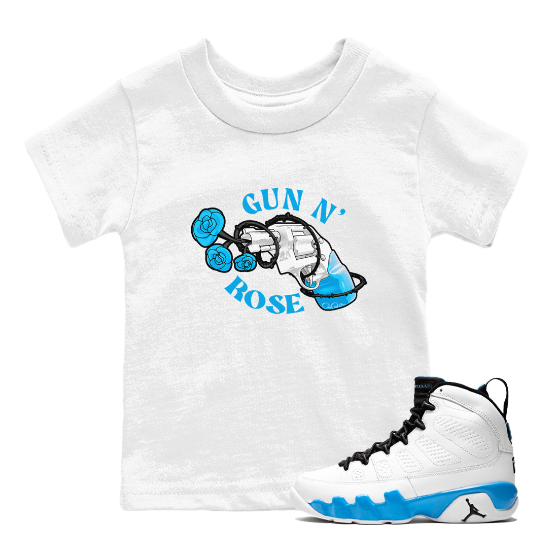 9s Powder Blue shirt to match jordans Gun N Rose sneaker tees Air Jordan 9 Powder Blue Drip Gear Zone baby toddler White 1 cotton Shirt