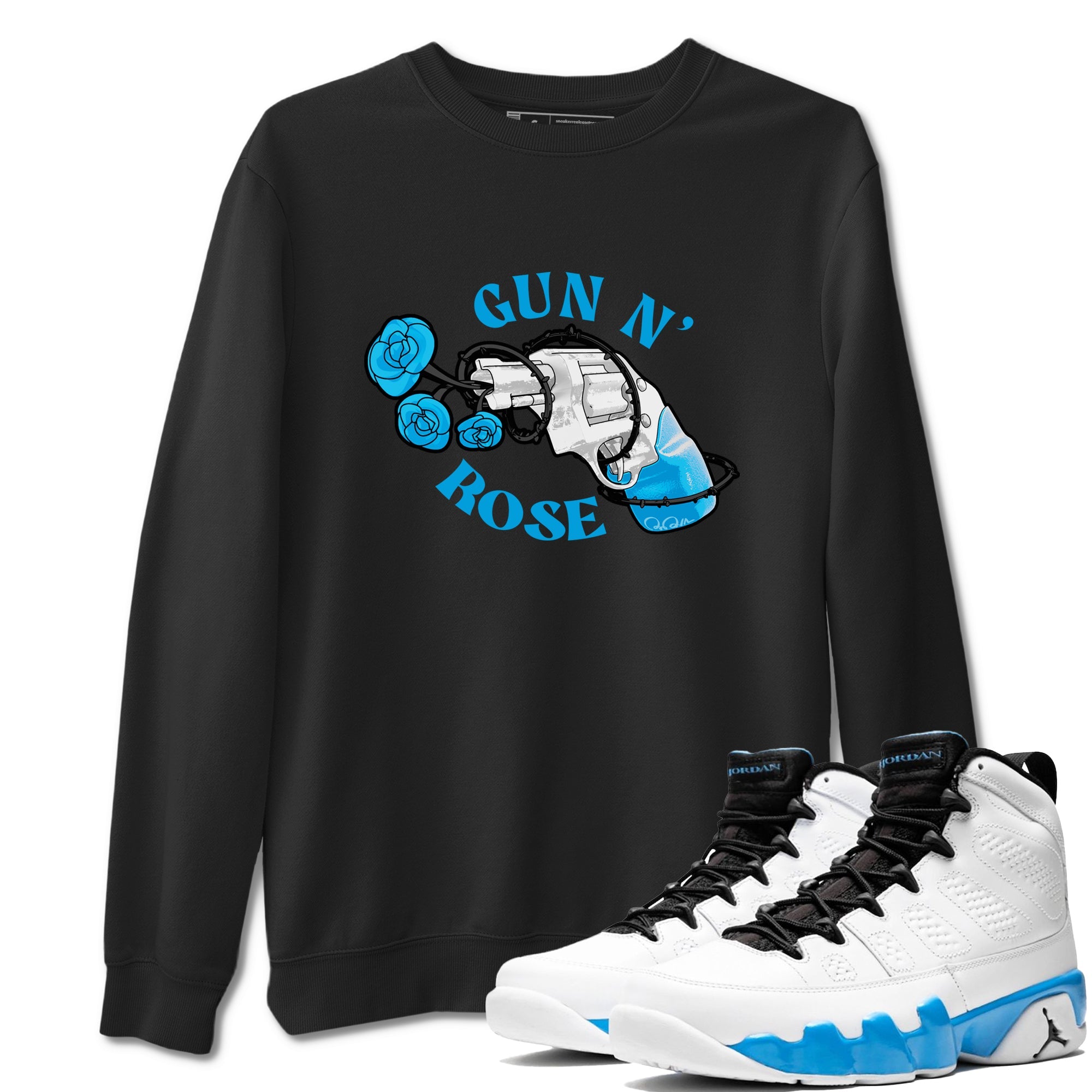 9s Powder Blue shirt to match jordans Gun N Rose sneaker tees Air Jordan 9 Powder Blue Drip Gear Zone unisex cotton Black 1 crew neck shirt