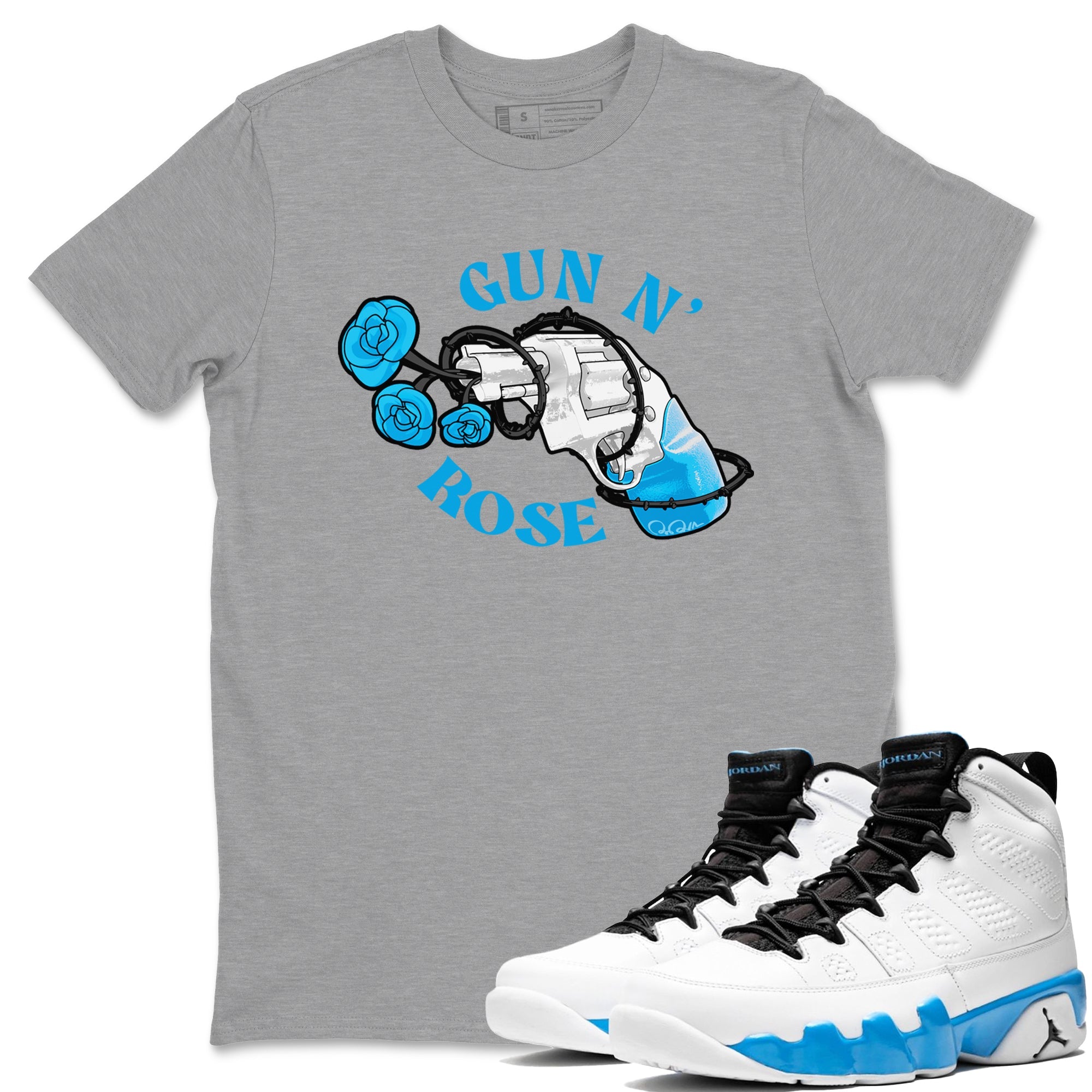 9s Powder Blue shirt to match jordans Gun N Rose sneaker tees Air Jordan 9 Powder Blue Drip Gear Zone unisex cotton Heather Grey 1 crew neck shirt