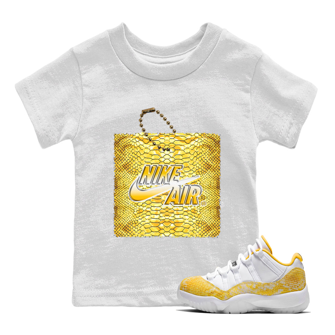 Jordan 11 Yellow Python Sneaker Matching T-Shirt Hang Tag Sneaker Tees Jordan 11 Yellow Python Sneaker Release Tees Kids Shirts