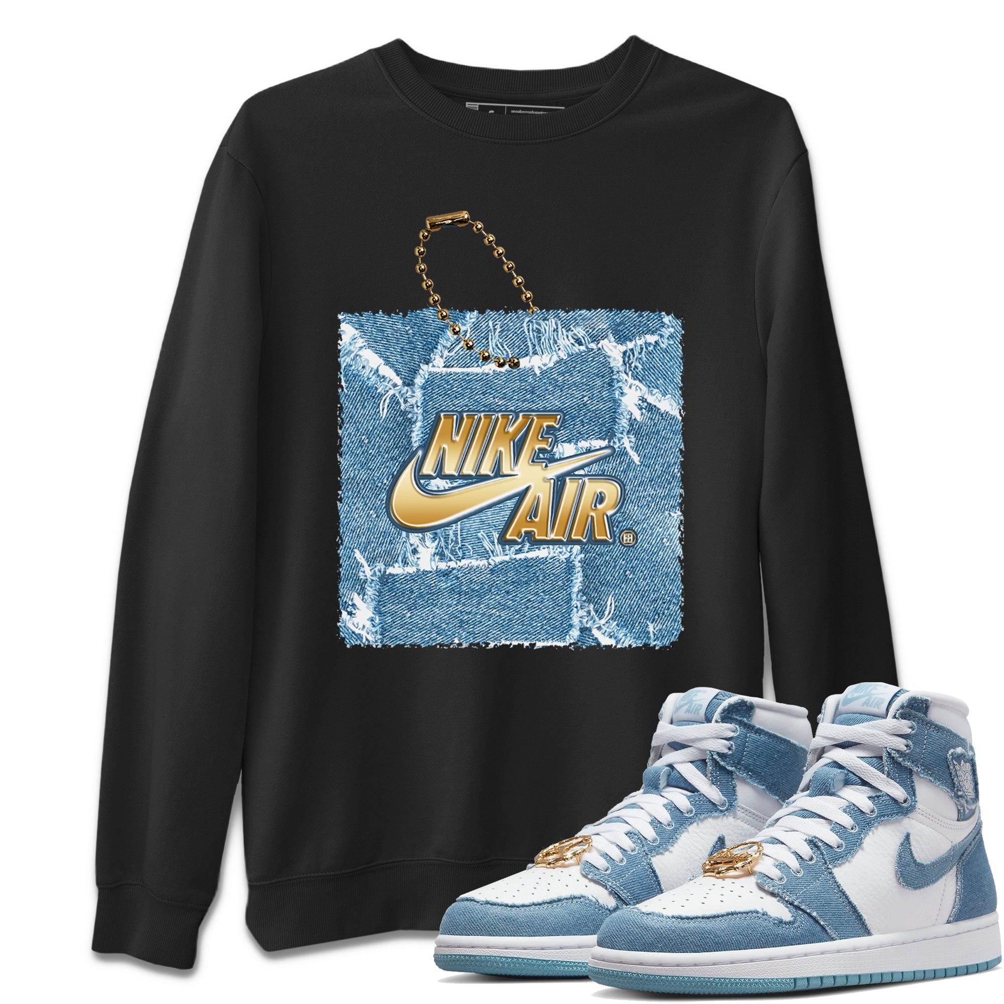 Jordan 1 Denim Sneaker Matching T-Shirt Hang Tag Sneaker Tees Jordan 1 Denim Sneaker Release Tees Crew Neck Tees