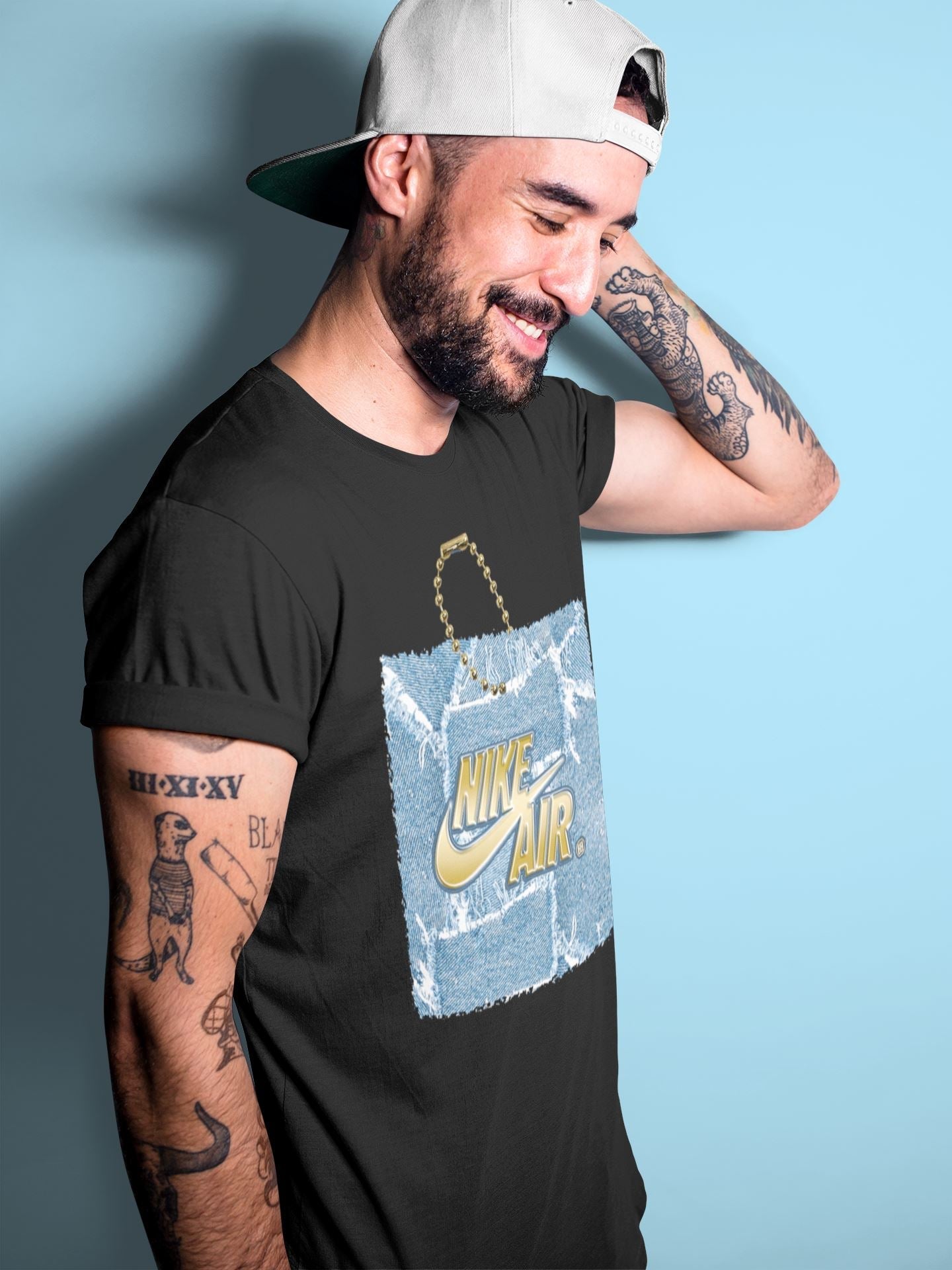 Jordan 1 Denim Sneaker Matching T-Shirt Hang Tag Sneaker Tees Jordan 1 Denim Sneaker Release Tees Crew Neck Tees