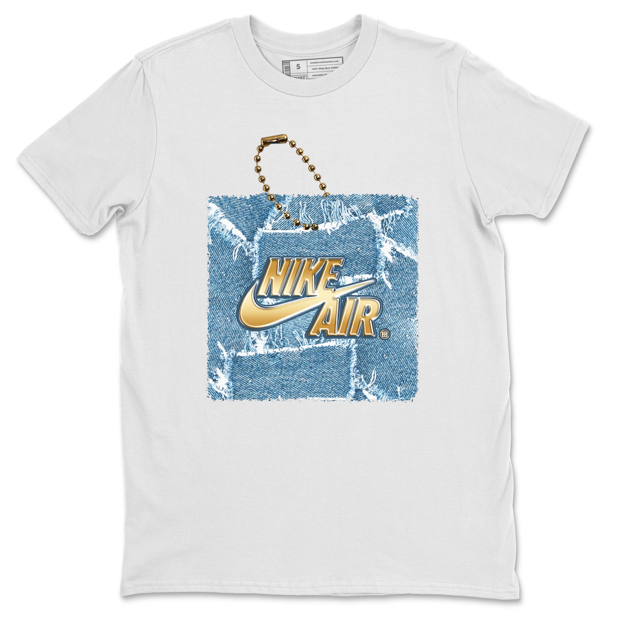 Jordan 1 Denim Sneaker Matching T-Shirt Hang Tag Sneaker Tees Jordan 1 Denim Sneaker Release Tees Crew Neck Tees