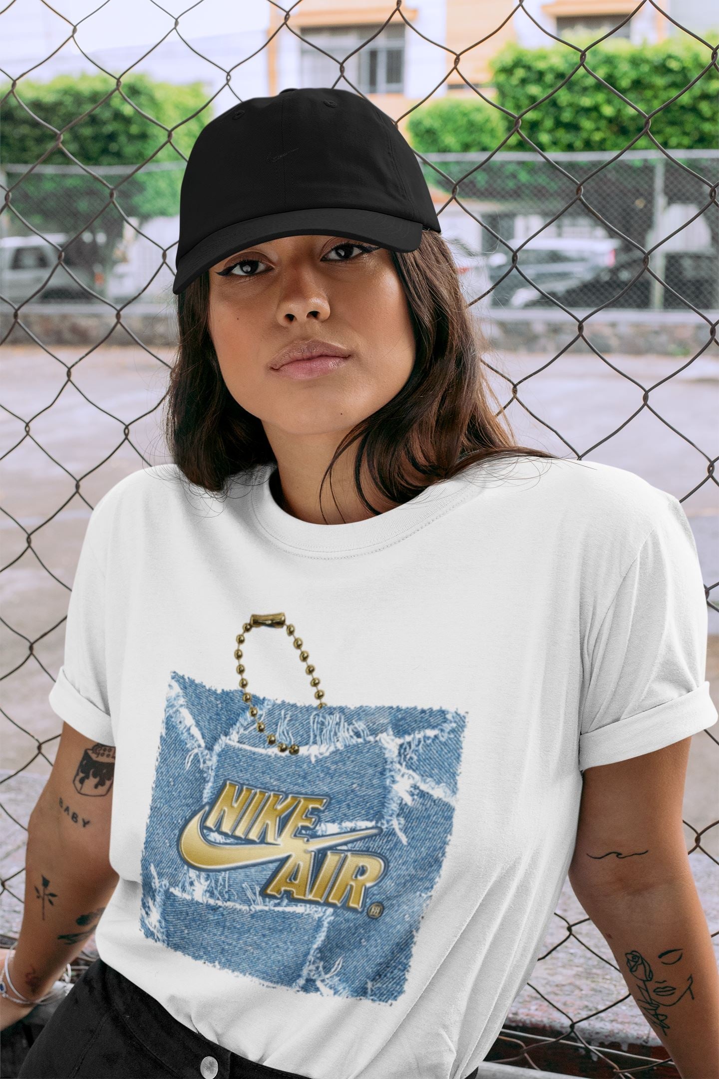 Jordan 1 Denim Sneaker Matching T-Shirt Hang Tag Sneaker Tees Jordan 1 Denim Sneaker Release Tees Crew Neck Tees