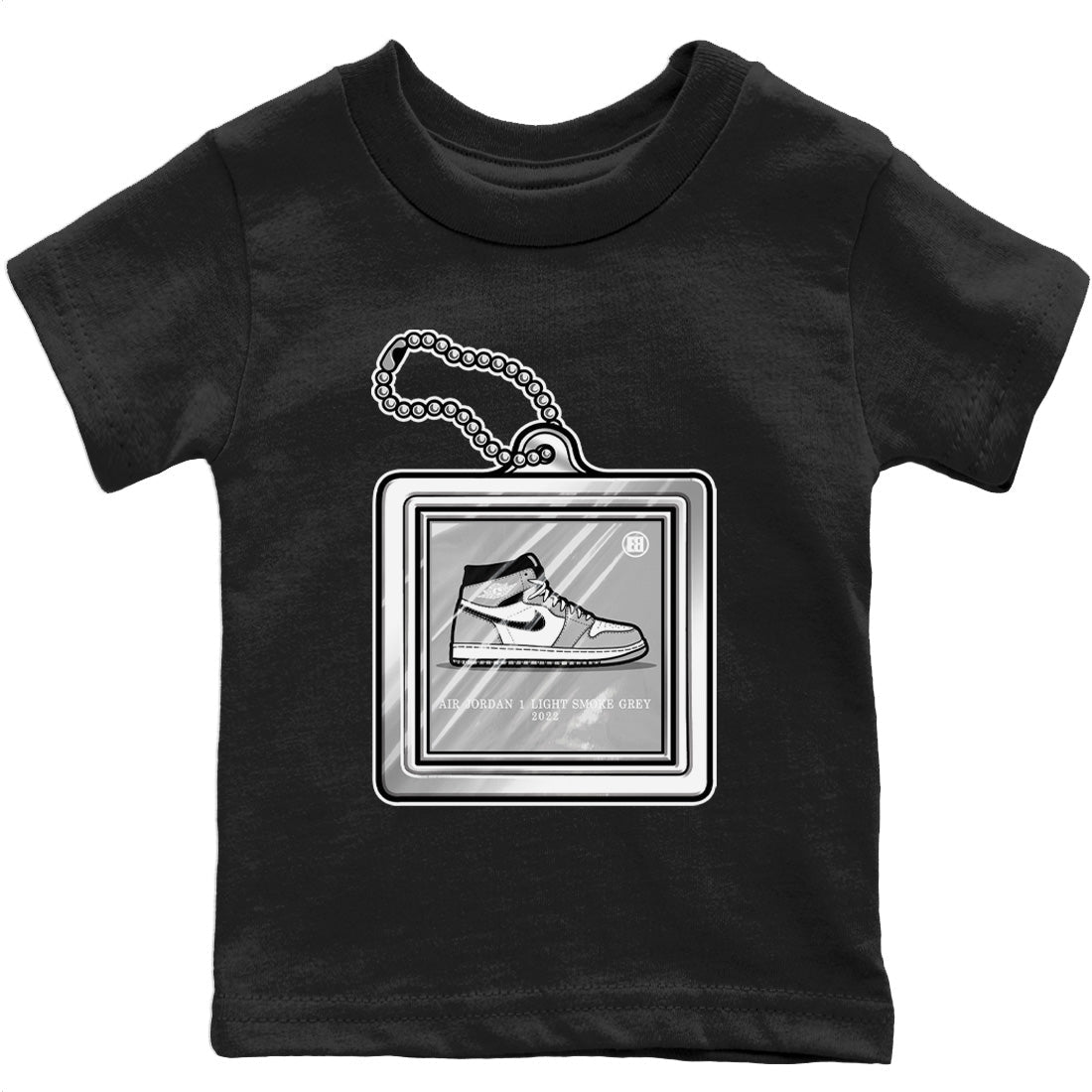 Jordan 1 Light Smoke Grey Sneaker Matching T-Shirt Hang Tag Sneaker Tees Jordan 1 Light Smoke Grey Sneaker Release Tees Kids Shirts