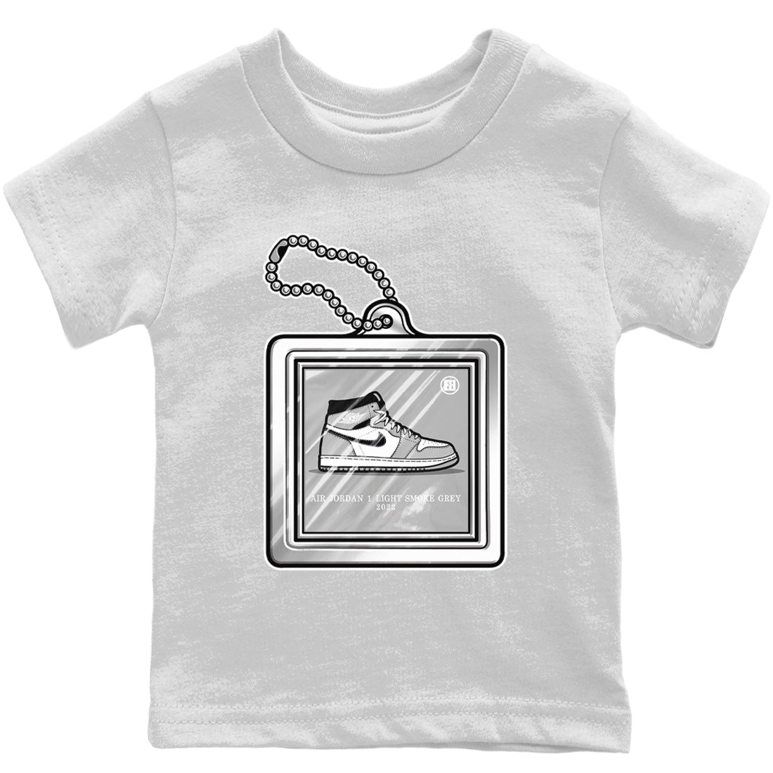 Jordan 1 Light Smoke Grey Sneaker Matching T-Shirt Hang Tag Sneaker Tees Jordan 1 Light Smoke Grey Sneaker Release Tees Kids Shirts