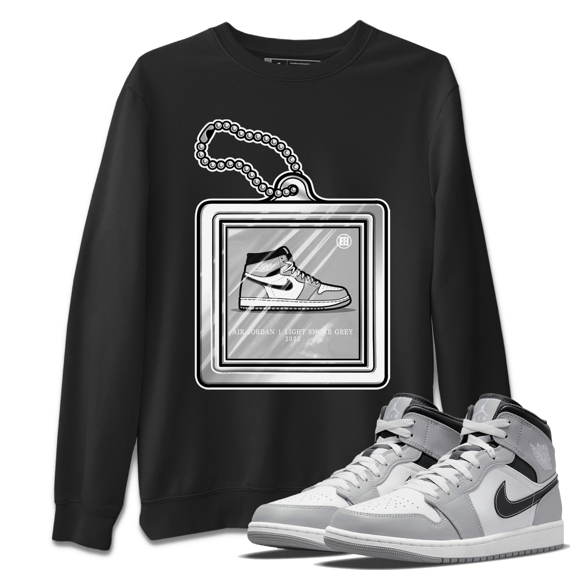 Jordan 1 Light Smoke Grey Sneaker Matching T-Shirt Hang Tag Sneaker Tees Jordan 1 Light Smoke Grey Sneaker Release Tees Crew Neck Tees