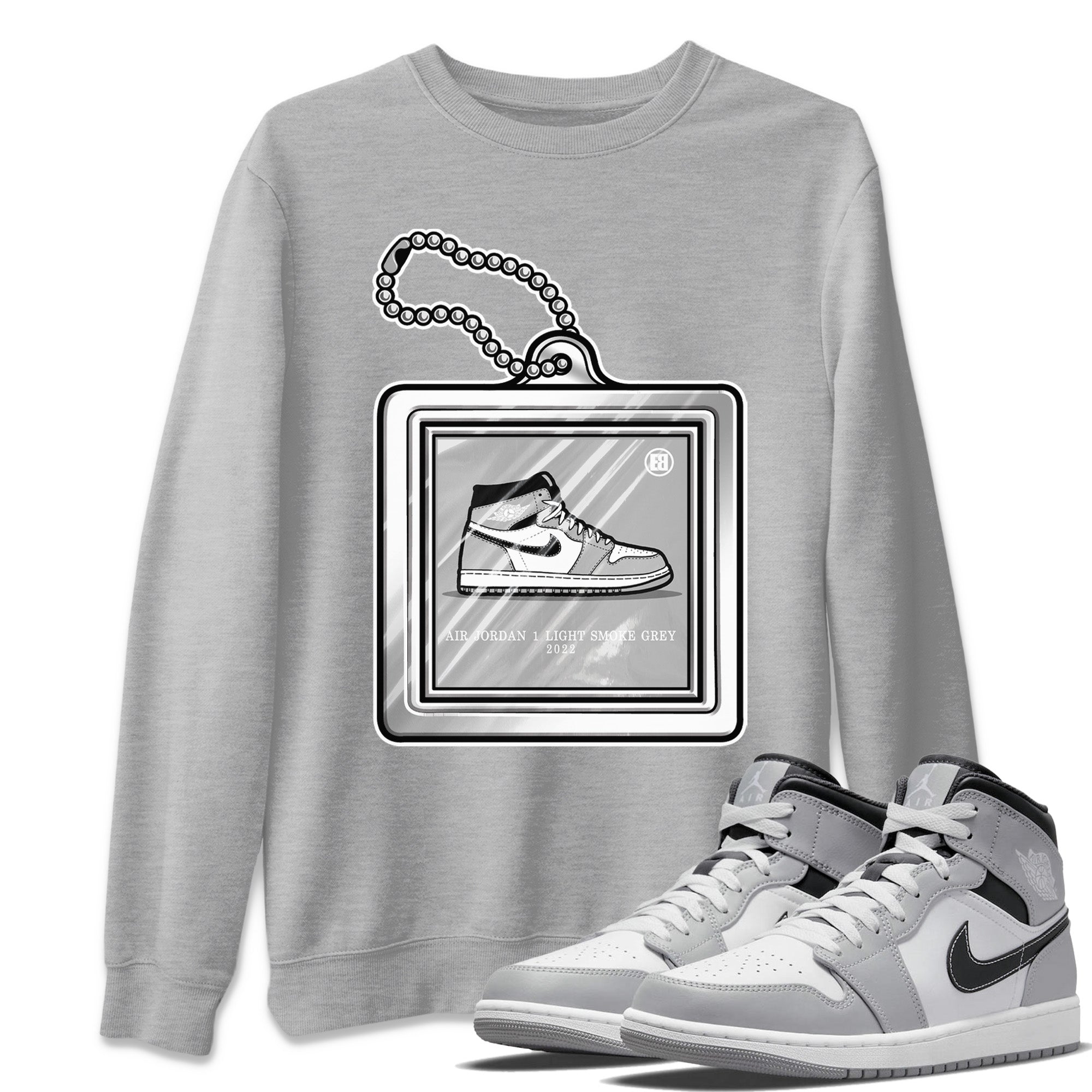 Jordan 1 Light Smoke Grey Sneaker Matching T-Shirt Hang Tag Sneaker Tees Jordan 1 Light Smoke Grey Sneaker Release Tees Crew Neck Tees