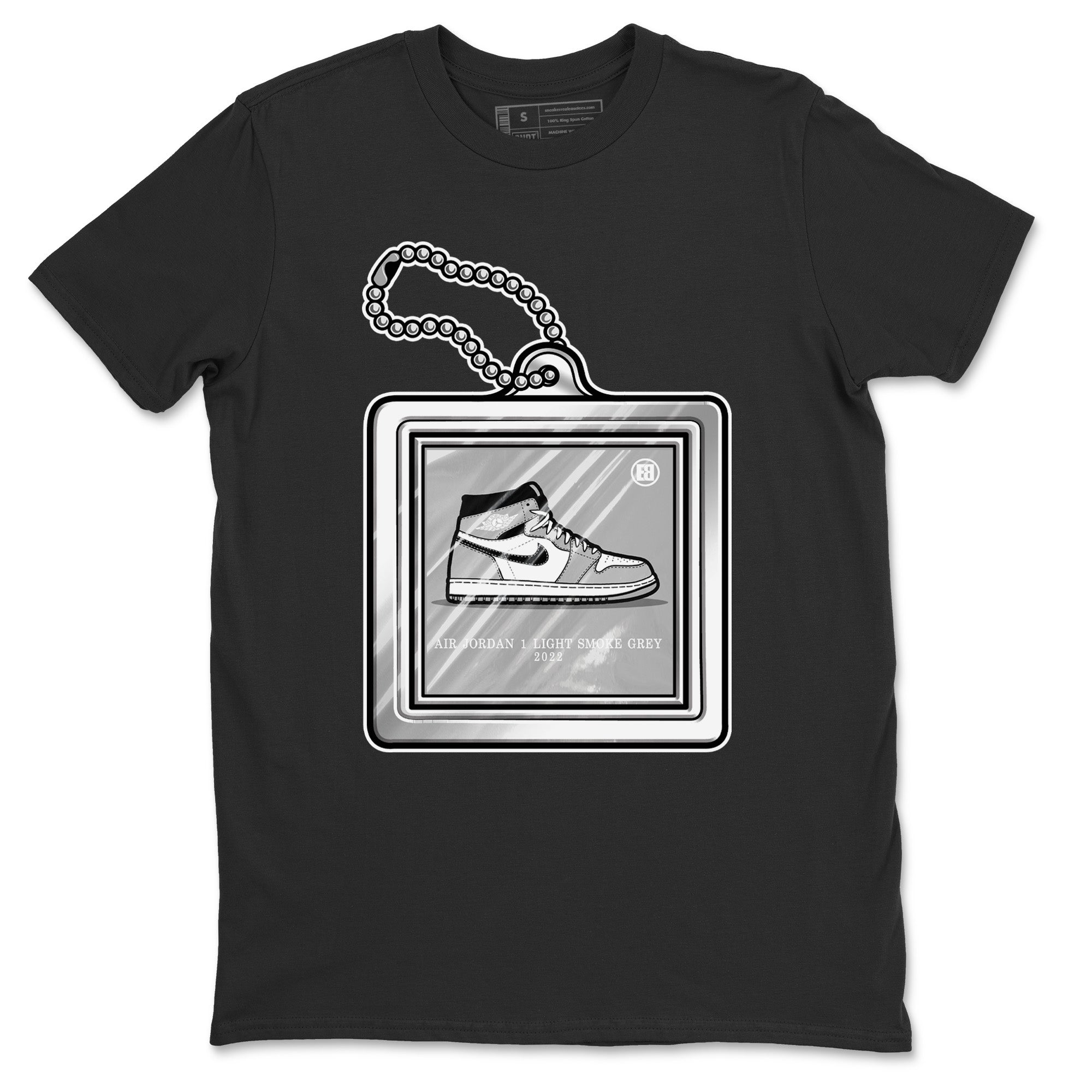 Jordan 1 Light Smoke Grey Sneaker Matching T-Shirt Hang Tag Sneaker Tees Jordan 1 Light Smoke Grey Sneaker Release Tees Crew Neck Tees