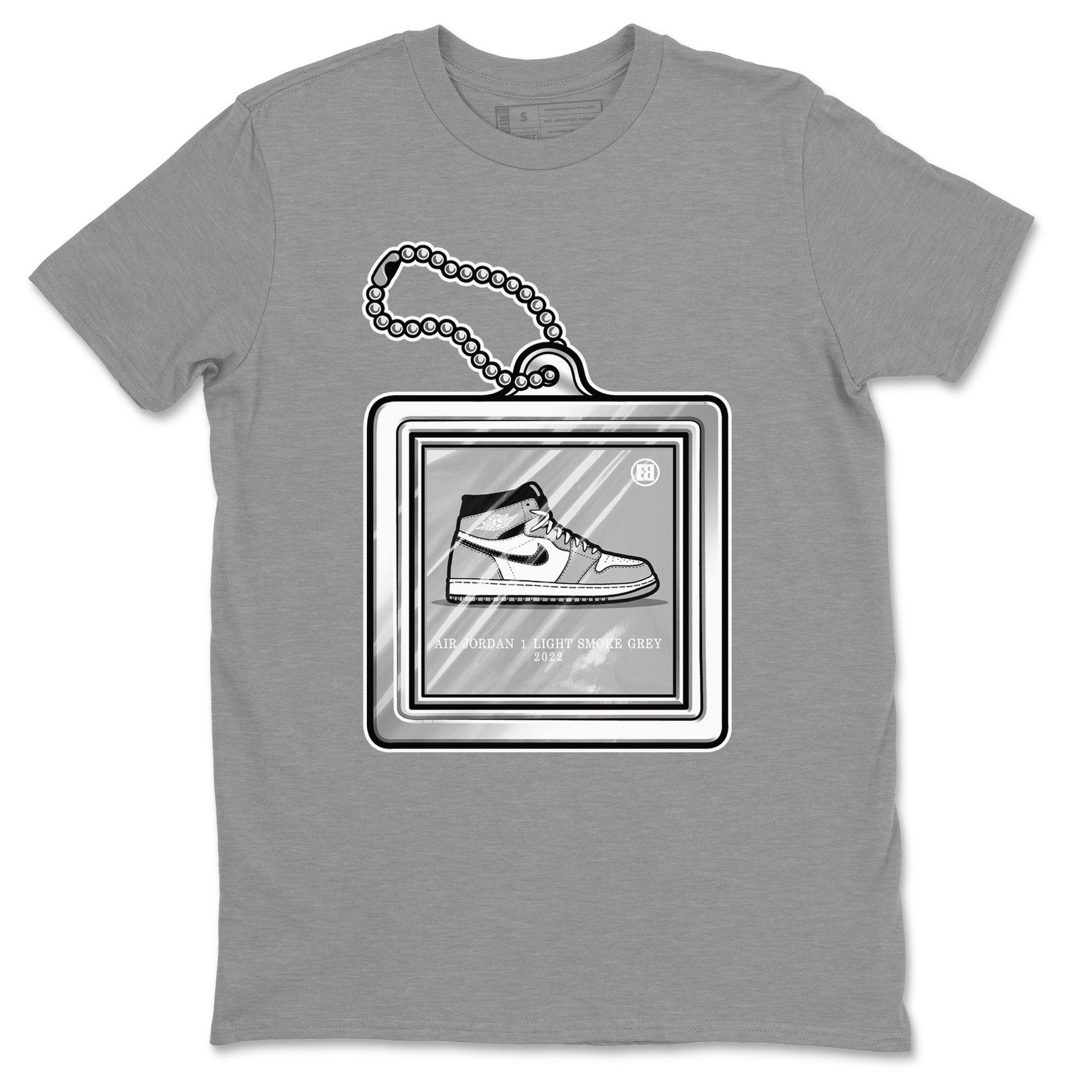 Jordan 1 Light Smoke Grey Sneaker Matching T-Shirt Hang Tag Sneaker Tees Jordan 1 Light Smoke Grey Sneaker Release Tees Crew Neck Tees