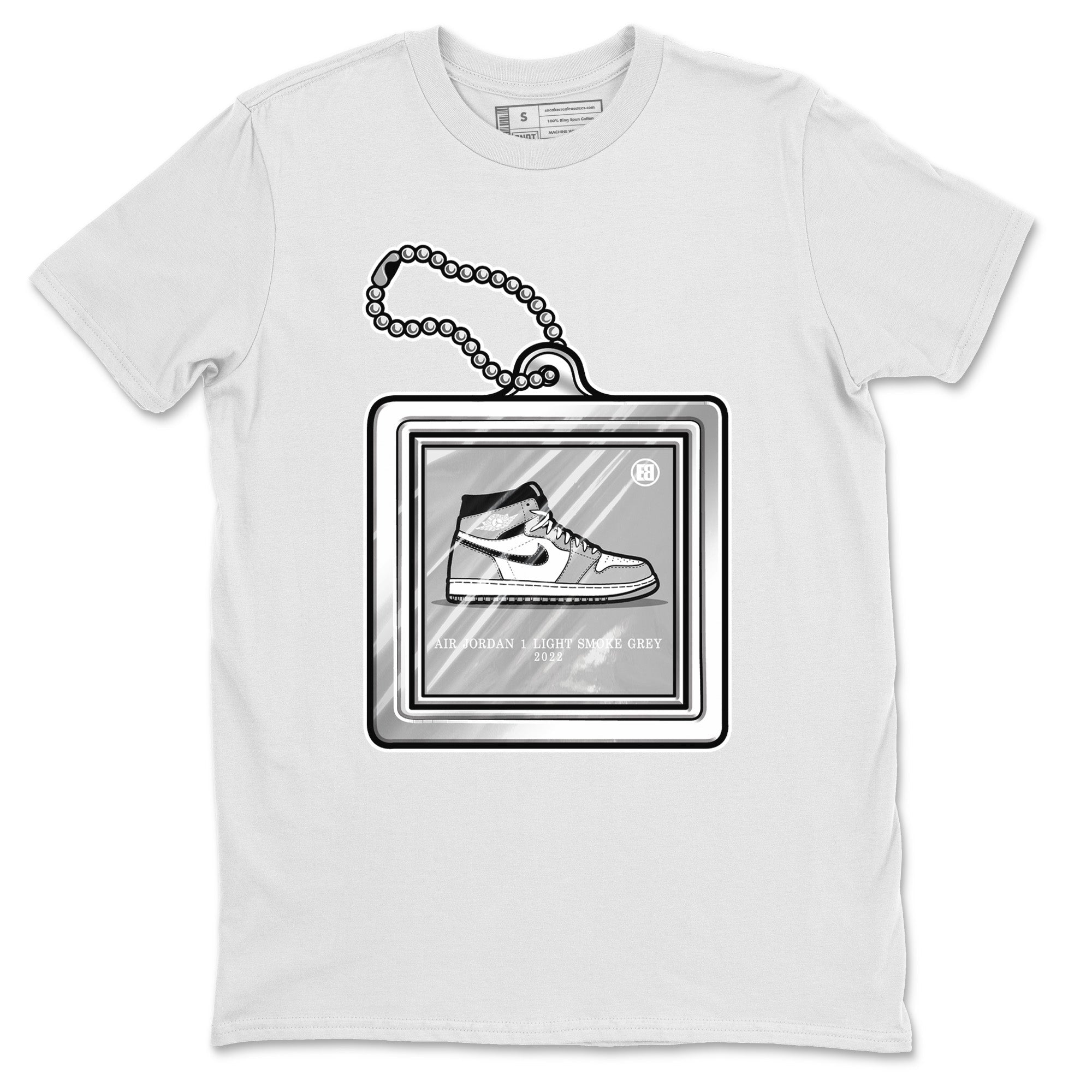 Jordan 1 Light Smoke Grey Sneaker Matching T-Shirt Hang Tag Sneaker Tees Jordan 1 Light Smoke Grey Sneaker Release Tees Crew Neck Tees