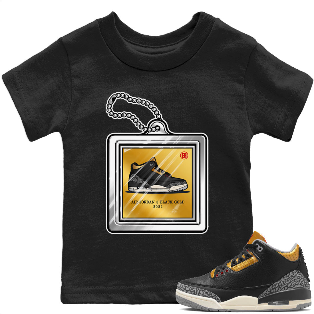 Jordan 3 Black Gold Sneaker Matching T-Shirt Hang Tag Sneaker Tees Jordan 3 Black Gold Sneaker Release Tees Kids Shirts