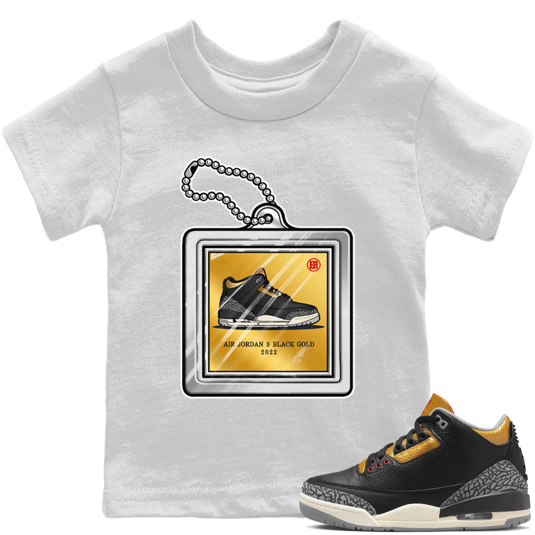 Jordan 3 Black Gold Sneaker Matching T-Shirt Hang Tag Sneaker Tees Jordan 3 Black Gold Sneaker Release Tees Kids Shirts