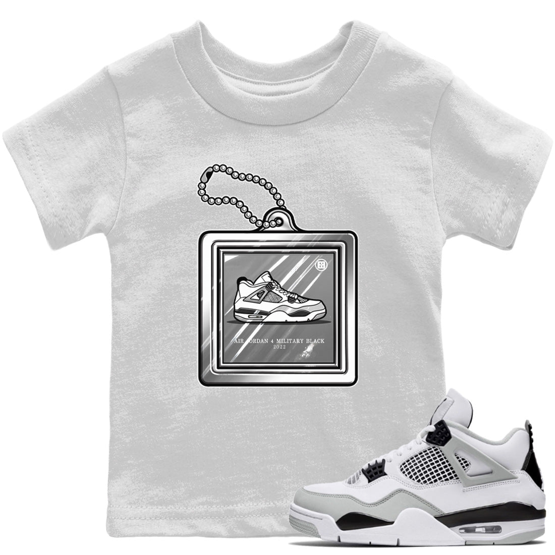 Jordan 4 Military Black Sneaker Matching T-Shirt Hang Tag Sneaker Tees Jordan 4 Military Black Sneaker Release Tees Kids Shirts