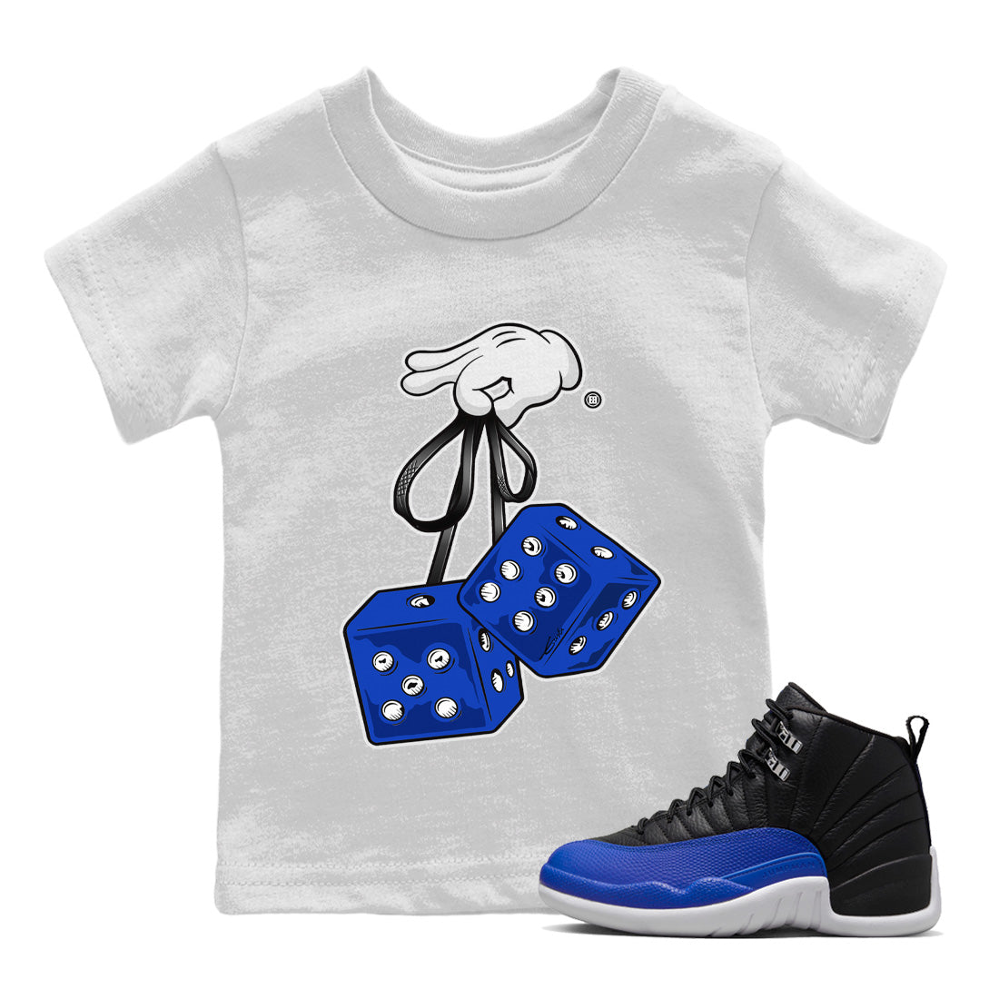 Jordan 12 Hyper Royal Sneaker Matching T-Shirt Hanging Dice Sneaker Tees Jordan 12 Hyper Royal Sneaker Release Tees Kids Shirts