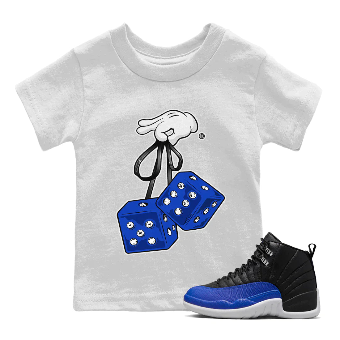 Jordan 12 Hyper Royal Sneaker Matching T-Shirt Hanging Dice Sneaker Tees Jordan 12 Hyper Royal Sneaker Release Tees Kids Shirts