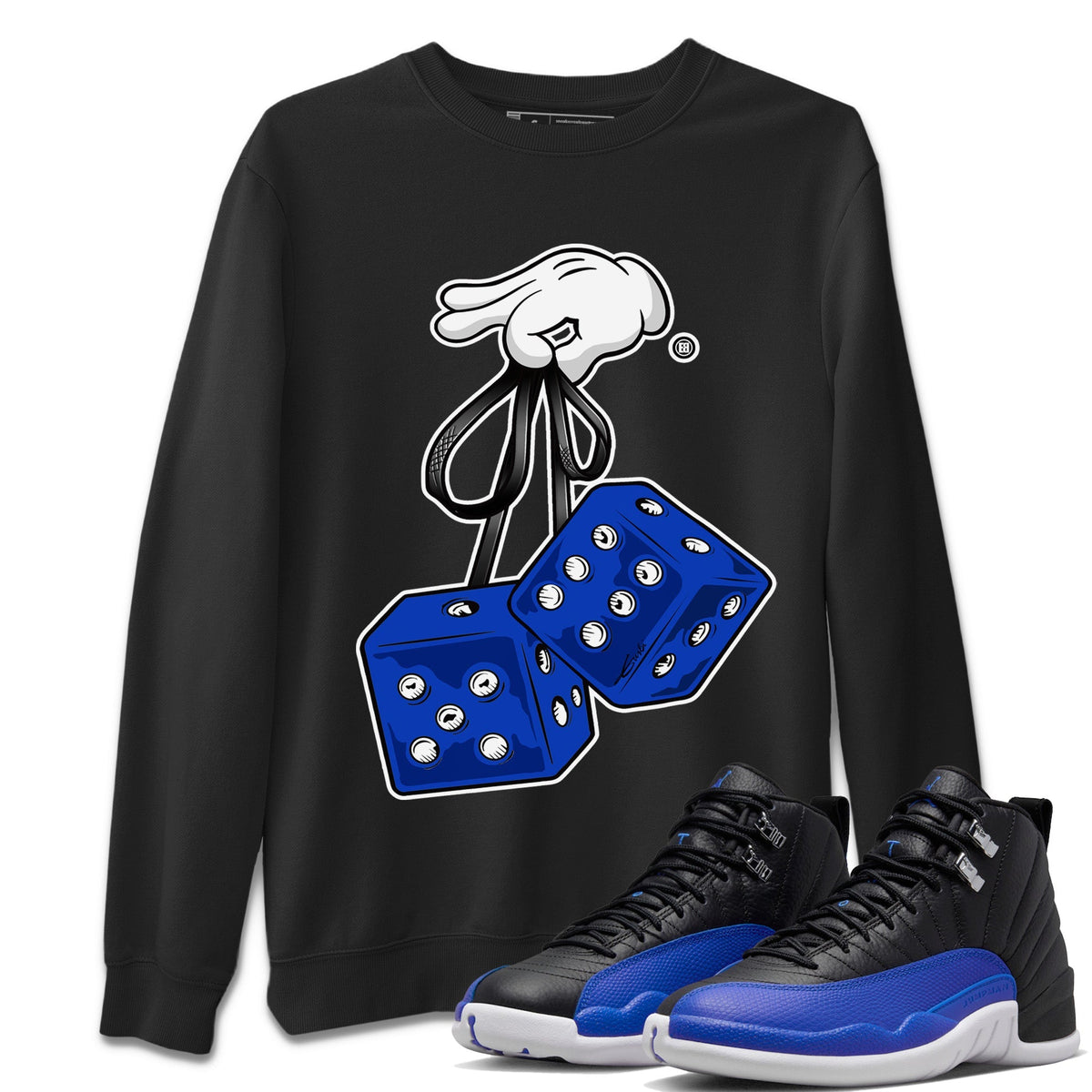 Jordan 12 Hyper Royal Sneaker Matching T-Shirt Hanging Dice Sneaker Tees Jordan 12 Hyper Royal Sneaker Release Tees Crew Neck Tees