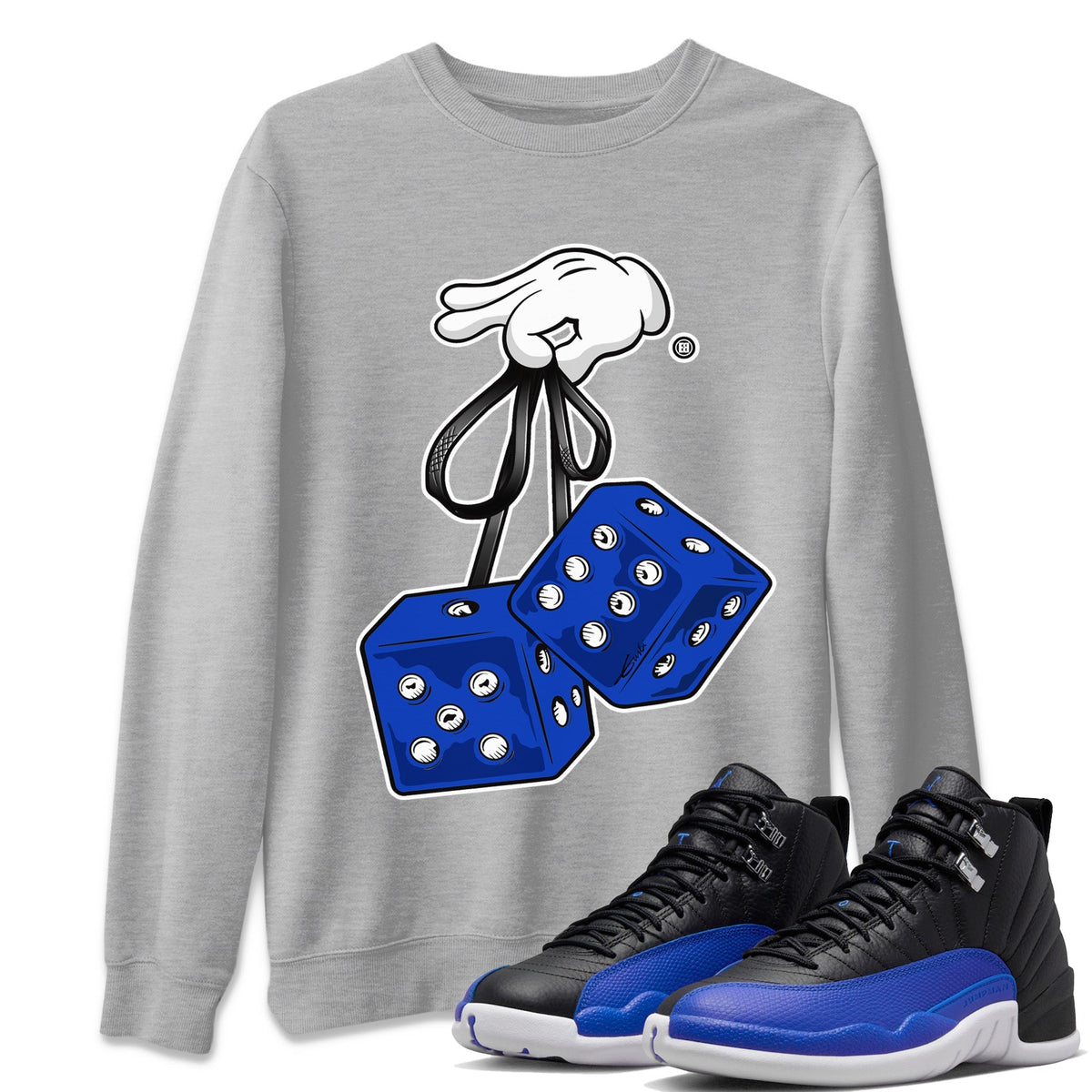 Jordan 12 Hyper Royal Sneaker Matching T-Shirt Hanging Dice Sneaker Tees Jordan 12 Hyper Royal Sneaker Release Tees Crew Neck Tees