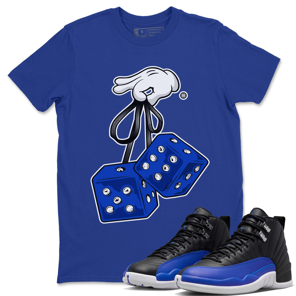 Jordan 12 Hyper Royal Sneaker Matching T-Shirt Hanging Dice Sneaker Tees Jordan 12 Hyper Royal Sneaker Release Tees Crew Neck Tees