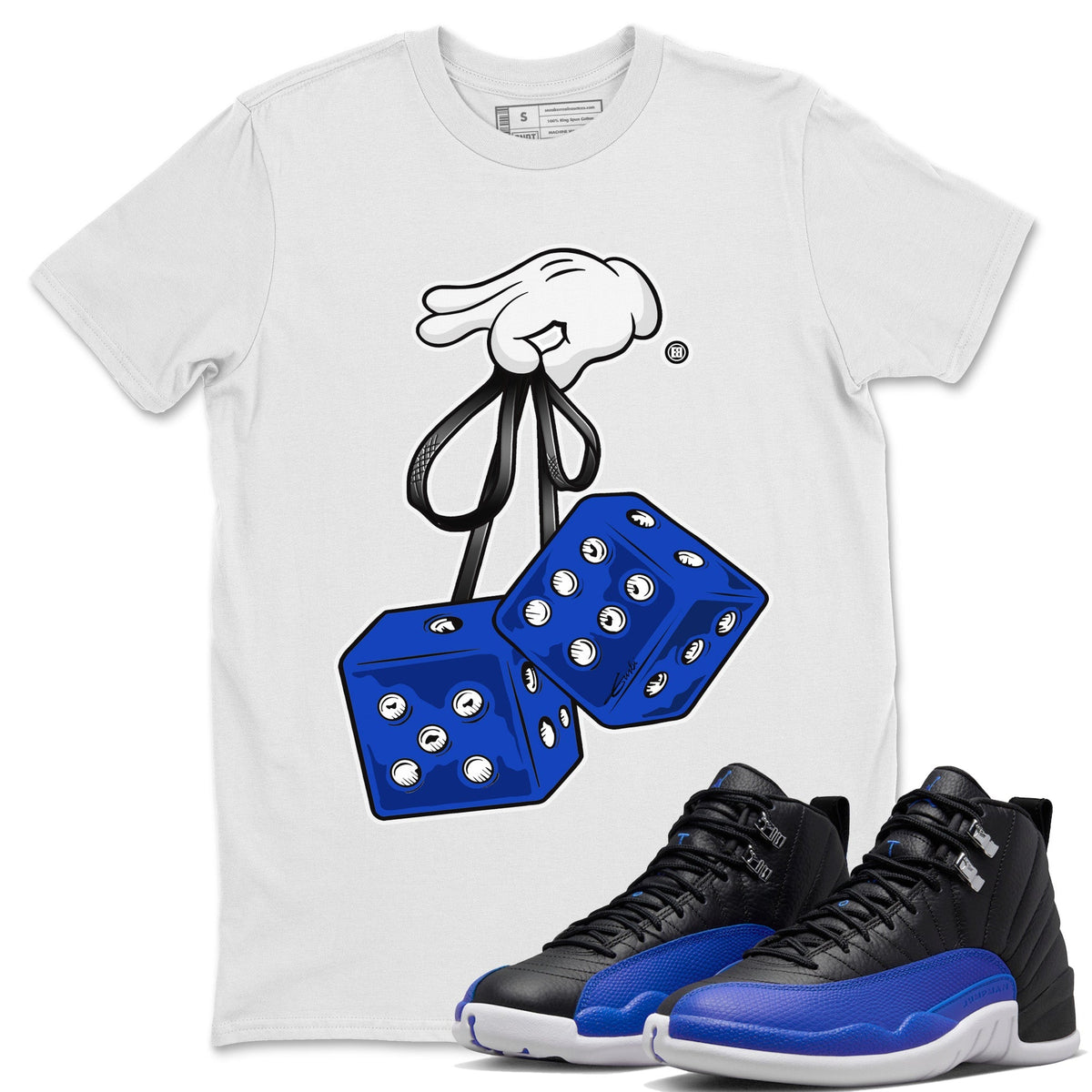 Jordan 12 Hyper Royal Sneaker Matching T-Shirt Hanging Dice Sneaker Tees Jordan 12 Hyper Royal Sneaker Release Tees Crew Neck Tees
