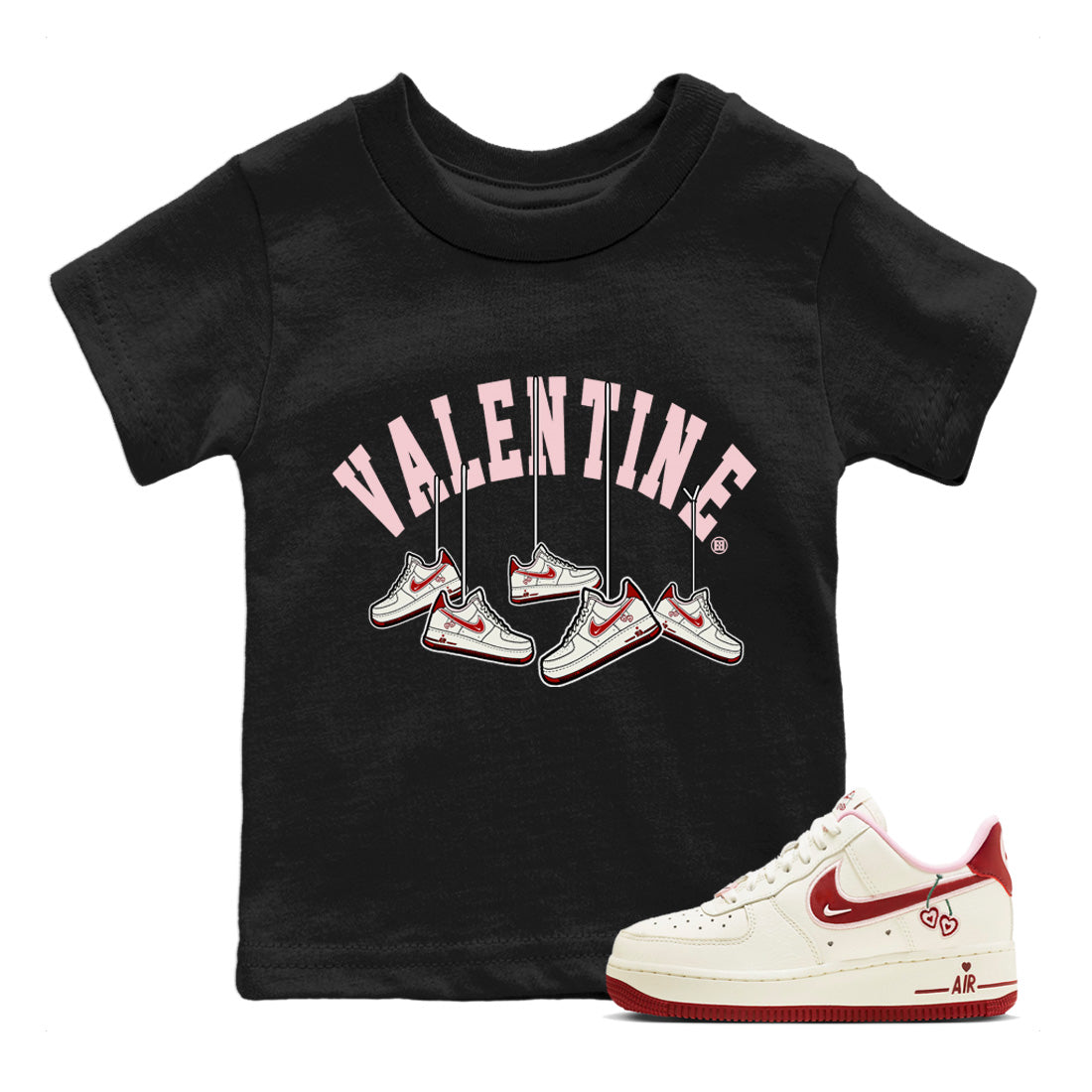 Air Force 1 Valentines Day Sneaker Match Tees Hanging Sneakers Sneaker Tees Air Force 1 Valentines Day Jordan to match sneaker T-Shirt Kids Shirts