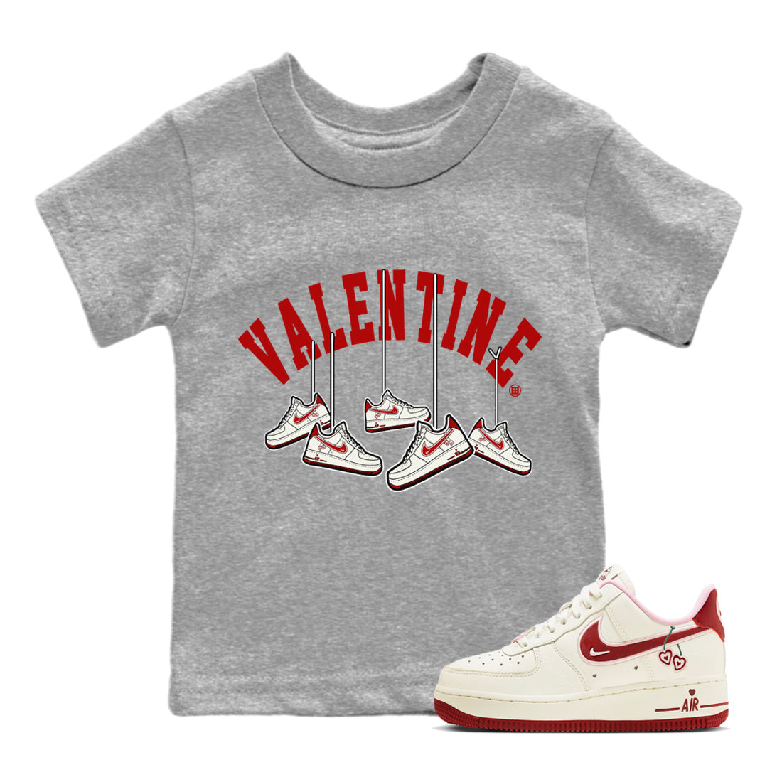 Air Force 1 Valentines Day Sneaker Match Tees Hanging Sneakers Sneaker Tees Air Force 1 Valentines Day Jordan to match sneaker T-Shirt Kids Shirts
