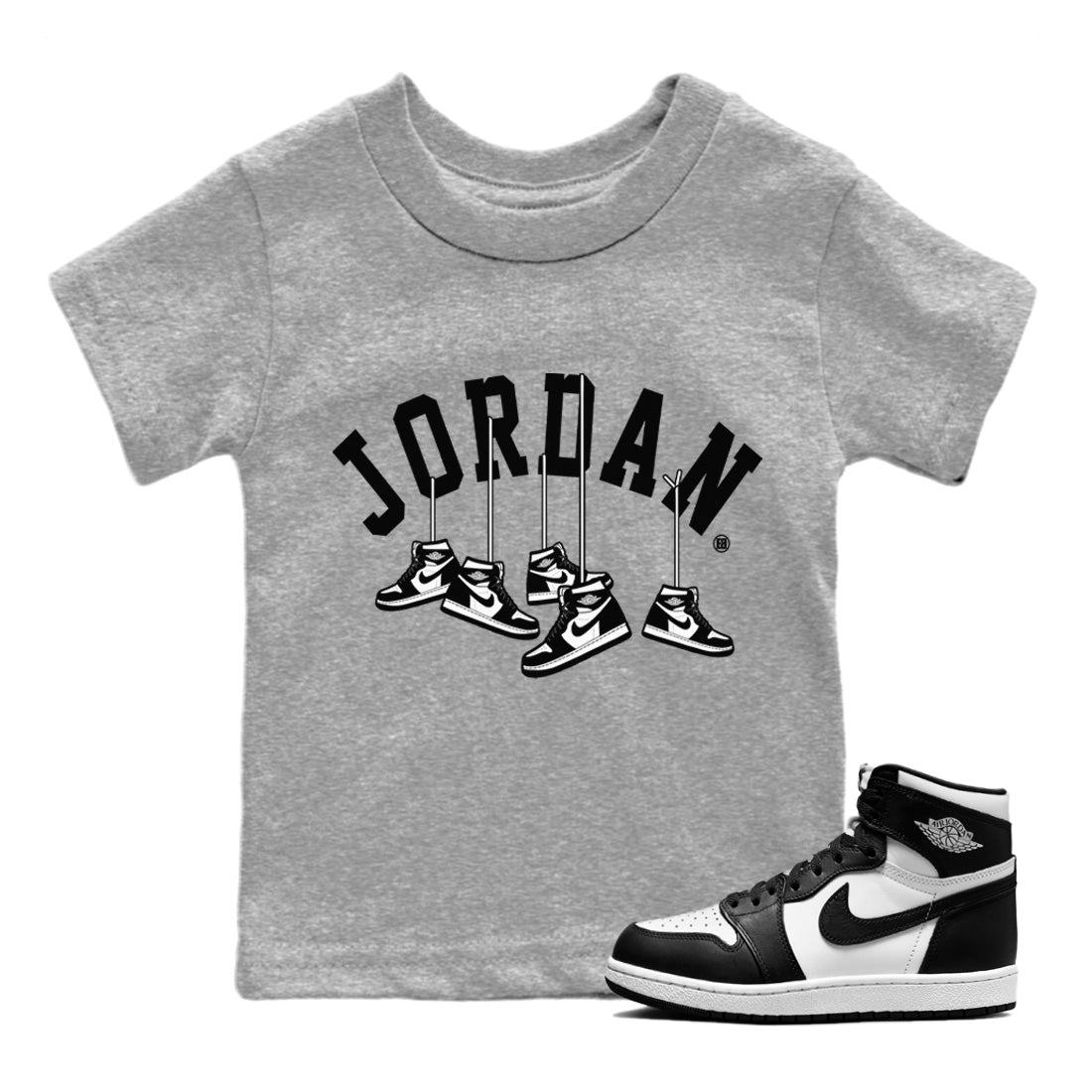 Jordan 1 Black White Sneaker Match Tees Hanging Sneakers Sneaker Tees Jordan 1 Black White Jordan to match sneaker T-Shirt Kids Shirts