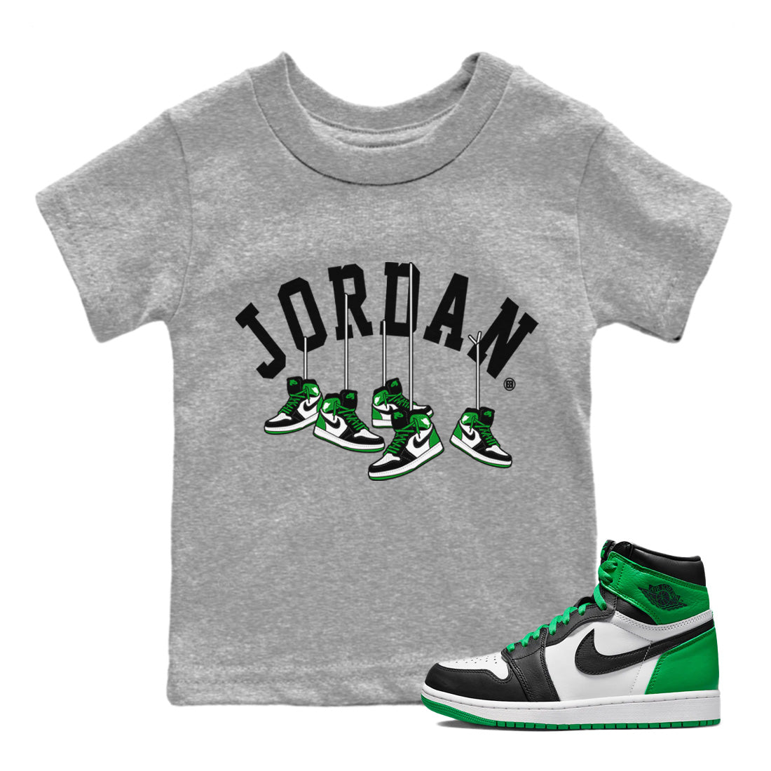 Air Jordan 1 Celtics Hanging Sneakers Baby and Kids Sneaker Tees Air Jordan 1 Retro Celtics Kids Sneaker Tees Size Chart