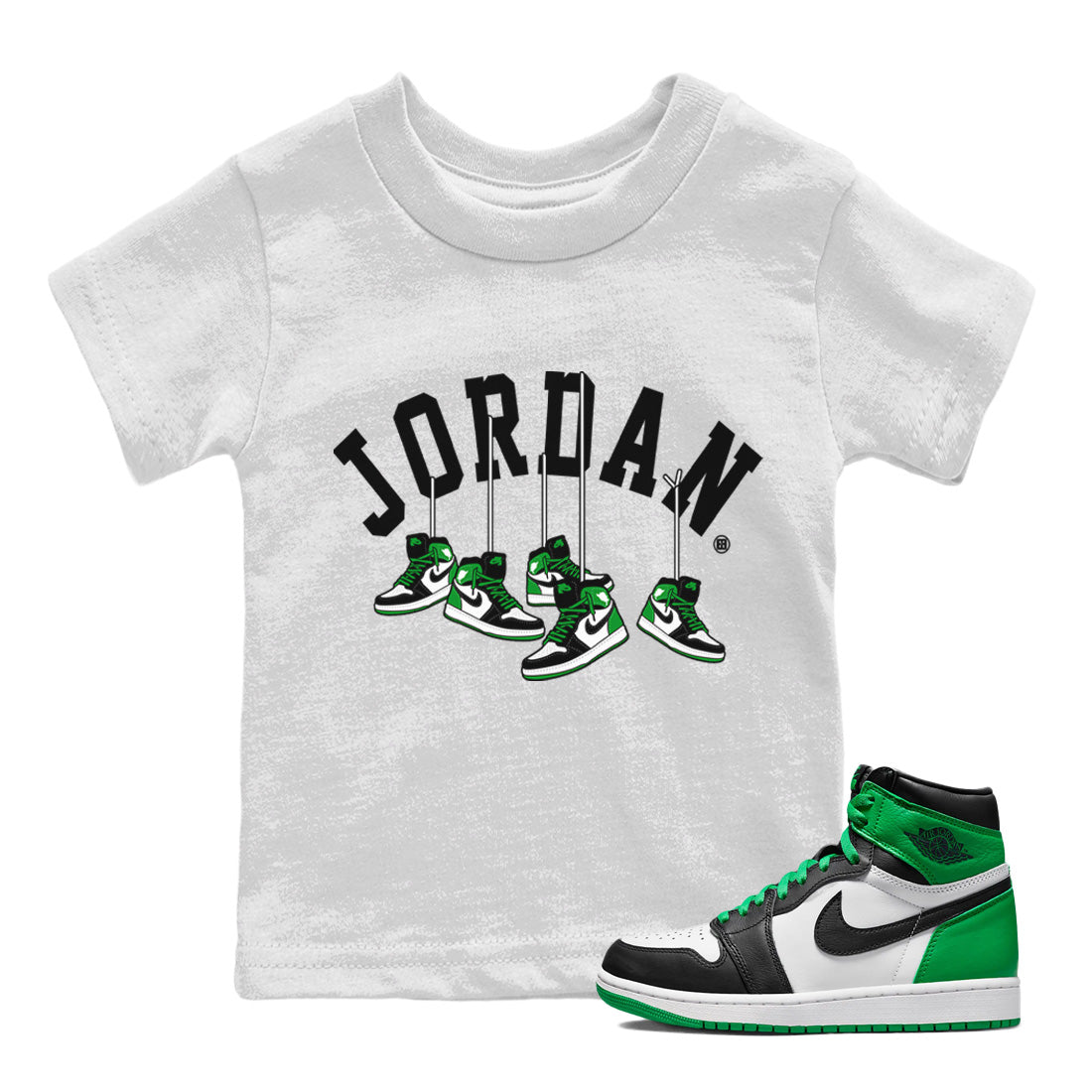 Air Jordan 1 Celtics Shirt To Match Jordans Hanging Sneakers Sneaker Tees Air Jordan 1 Retro Celtics Drip Gear Zone Sneaker Matching Clothing Kids Shirts White 1