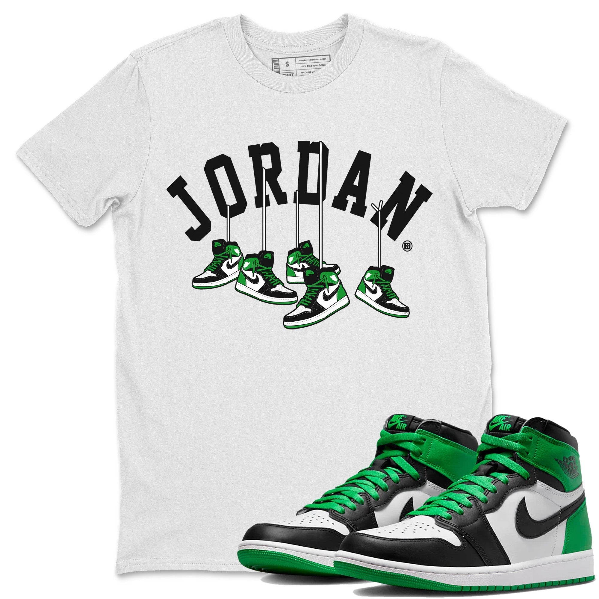 Air Jordan 1 Celtics Shirt To Match Jordans Hanging Sneakers Sneaker Tees Air Jordan 1 Retro Celtics Drip Gear Zone Sneaker Matching Clothing Unisex Shirts White 1